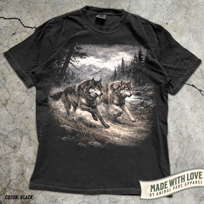 Wolves Running Vintage Wolf Graphic Comfort Tee Animal Nature Pack