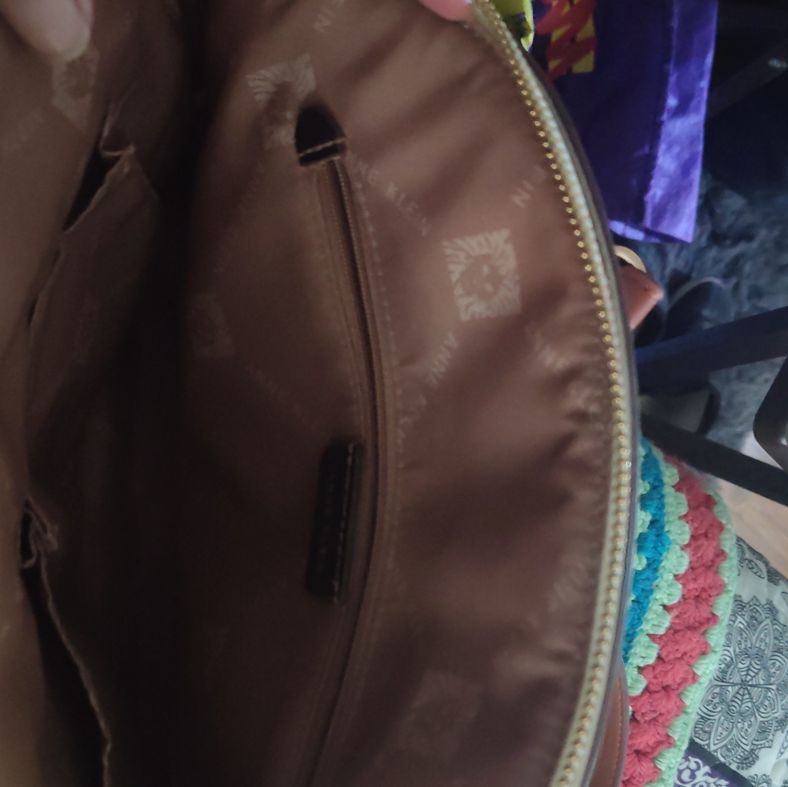 Anne Klein Colorblock Dome Satchel Top Handle Zip Gold Hardware w/ Card & Strap