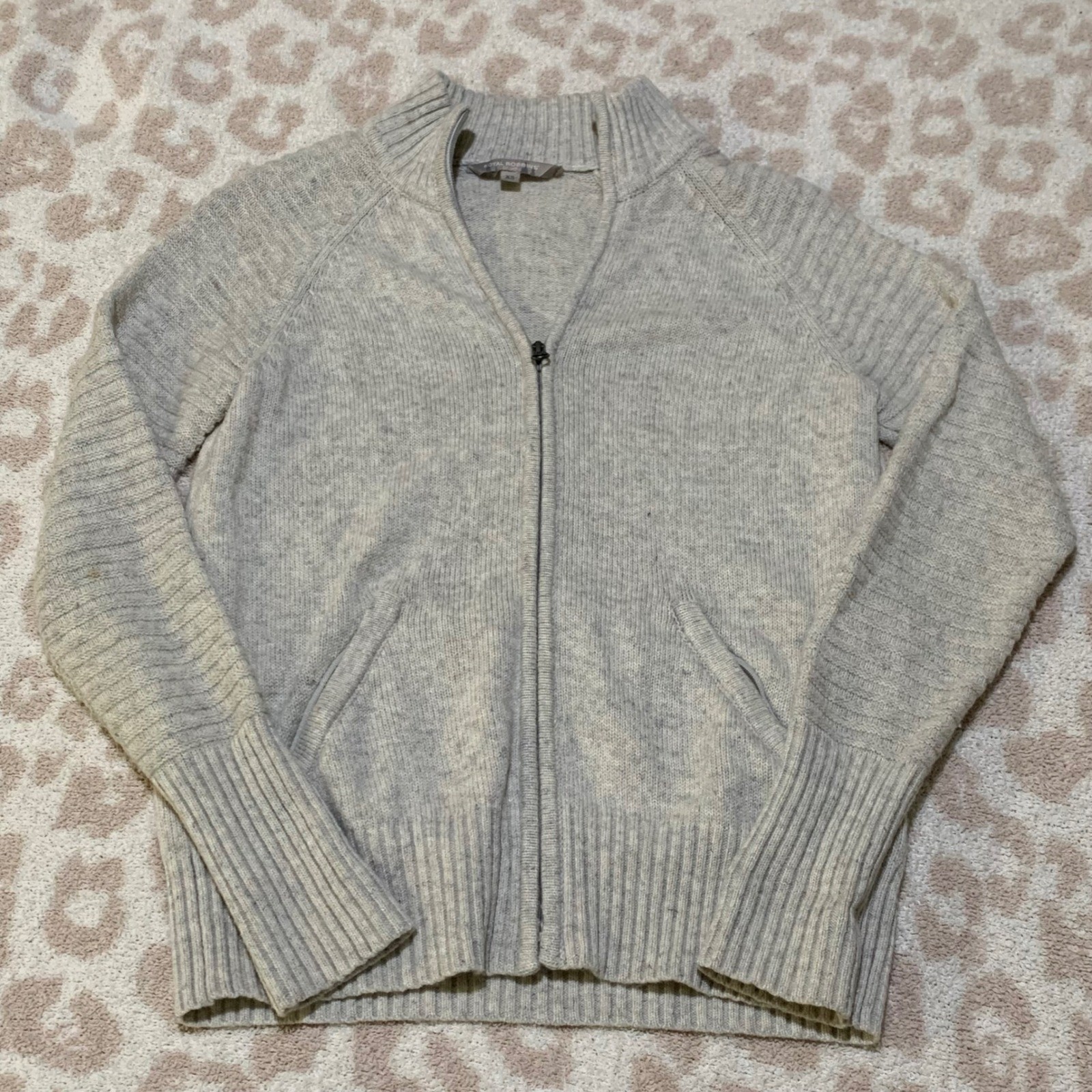 Royal Robbins Full Zip Sweater Oatmeal Gray Merino Wool Linen Blend XS