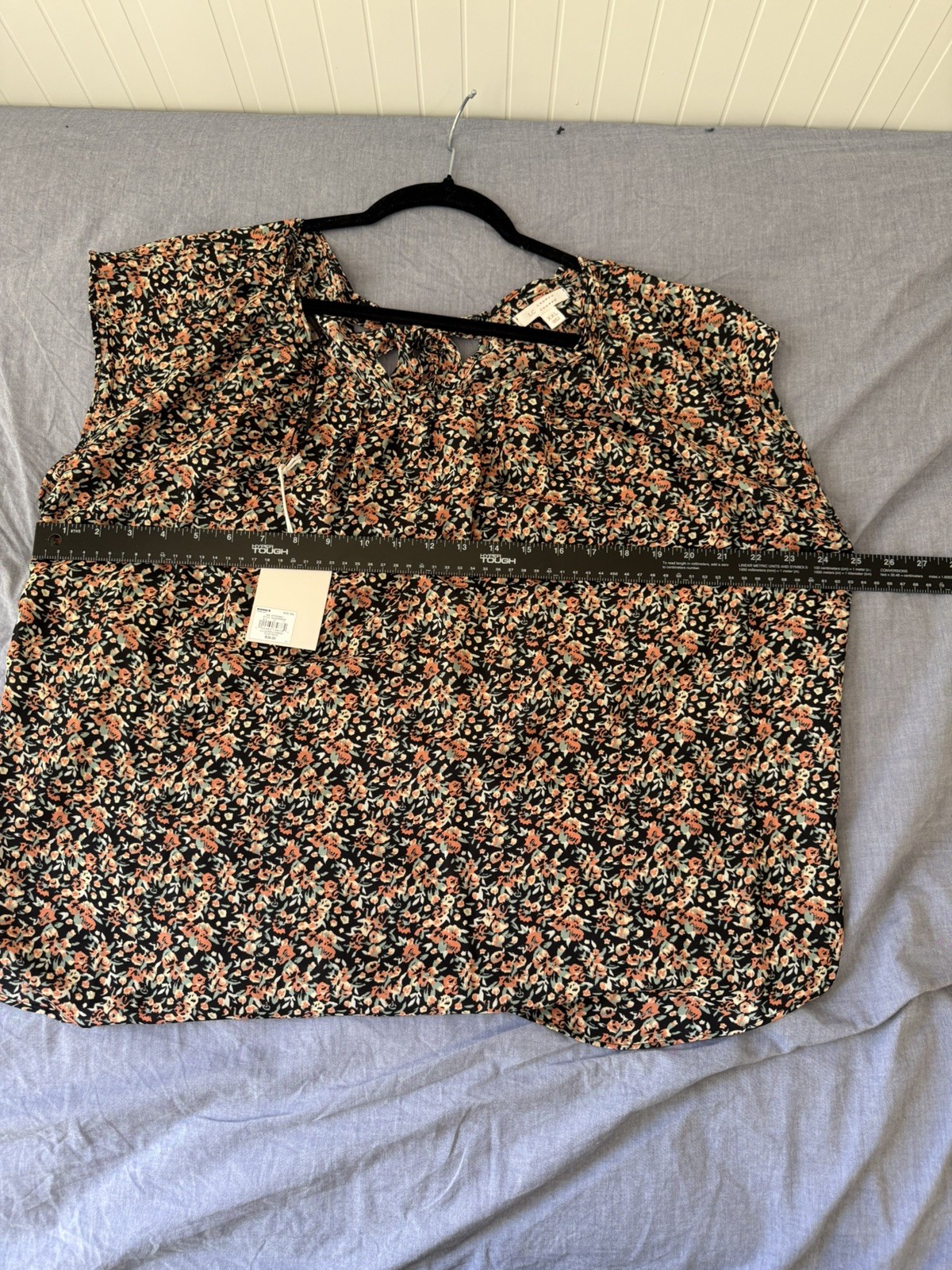 LC Lauren Conrad 2X Black Floral Cap Sleeve Ruffle Blouse Top Work Office Career