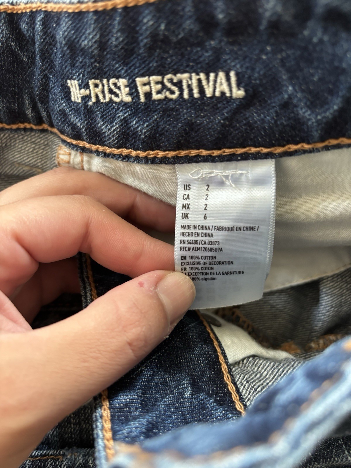 American Eagle Hi-Rise Festival Blue Dark Wash Lace Cutoff Denim Shorts