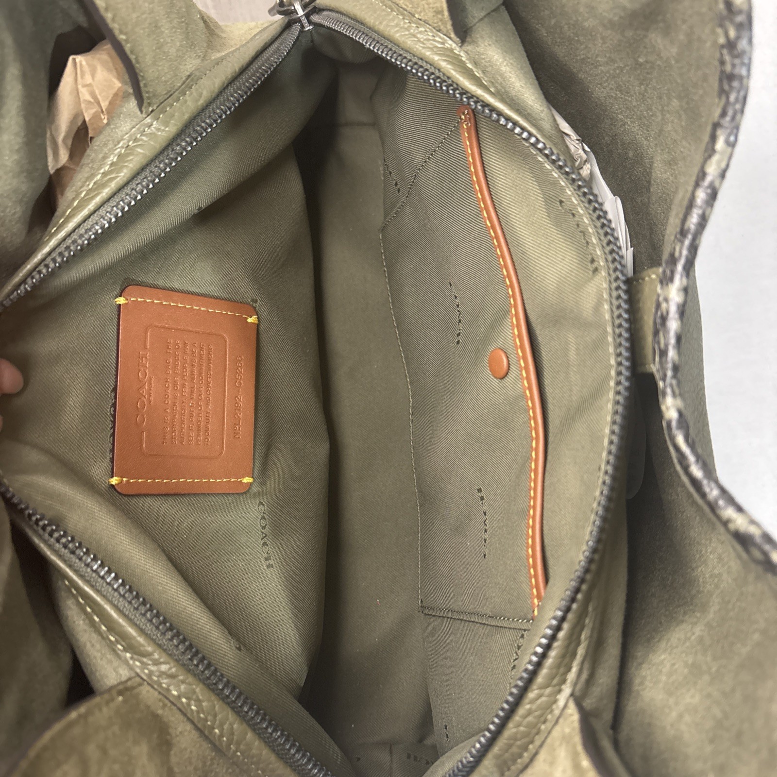 Coach Lori Shoulder Bag Army Green Pebbled Leather/Suede
