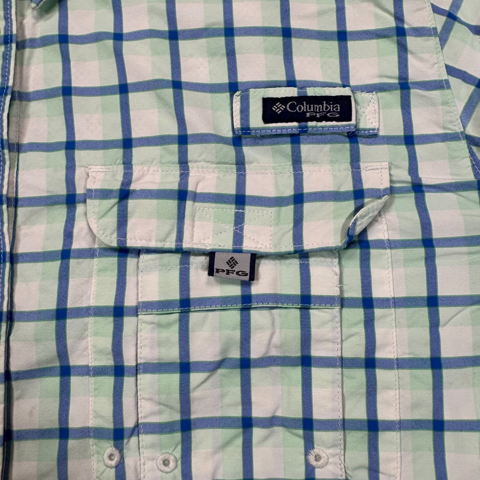 Columbia PFG Super Bahama Button-Down Shirt Women’s L Green Plaid Nylon Fishing