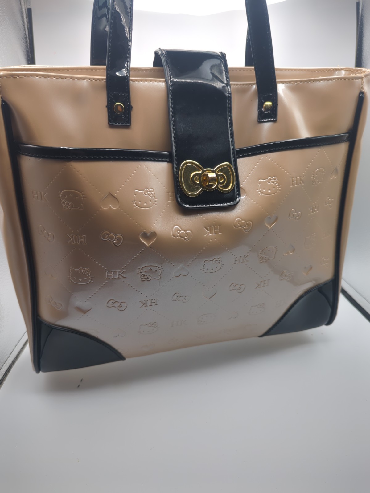 Rare Hello Kitty Champagne Embossed Pattern Square Tote