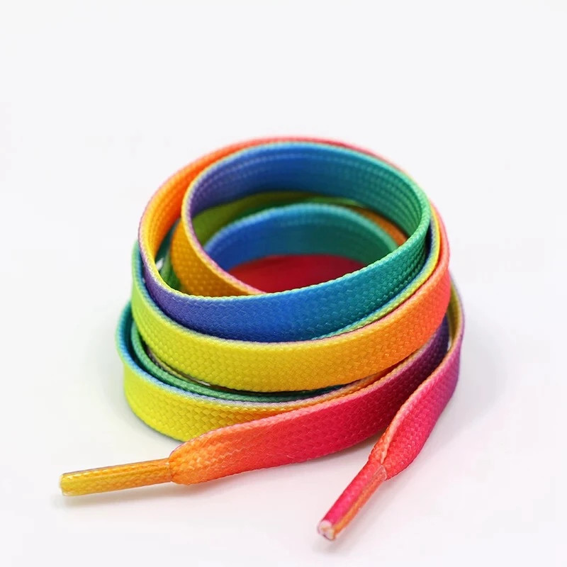 1Pair Colorful Shoelaces Rainbow Gradient Flat Shoe laces For Canvas Casual Shoe