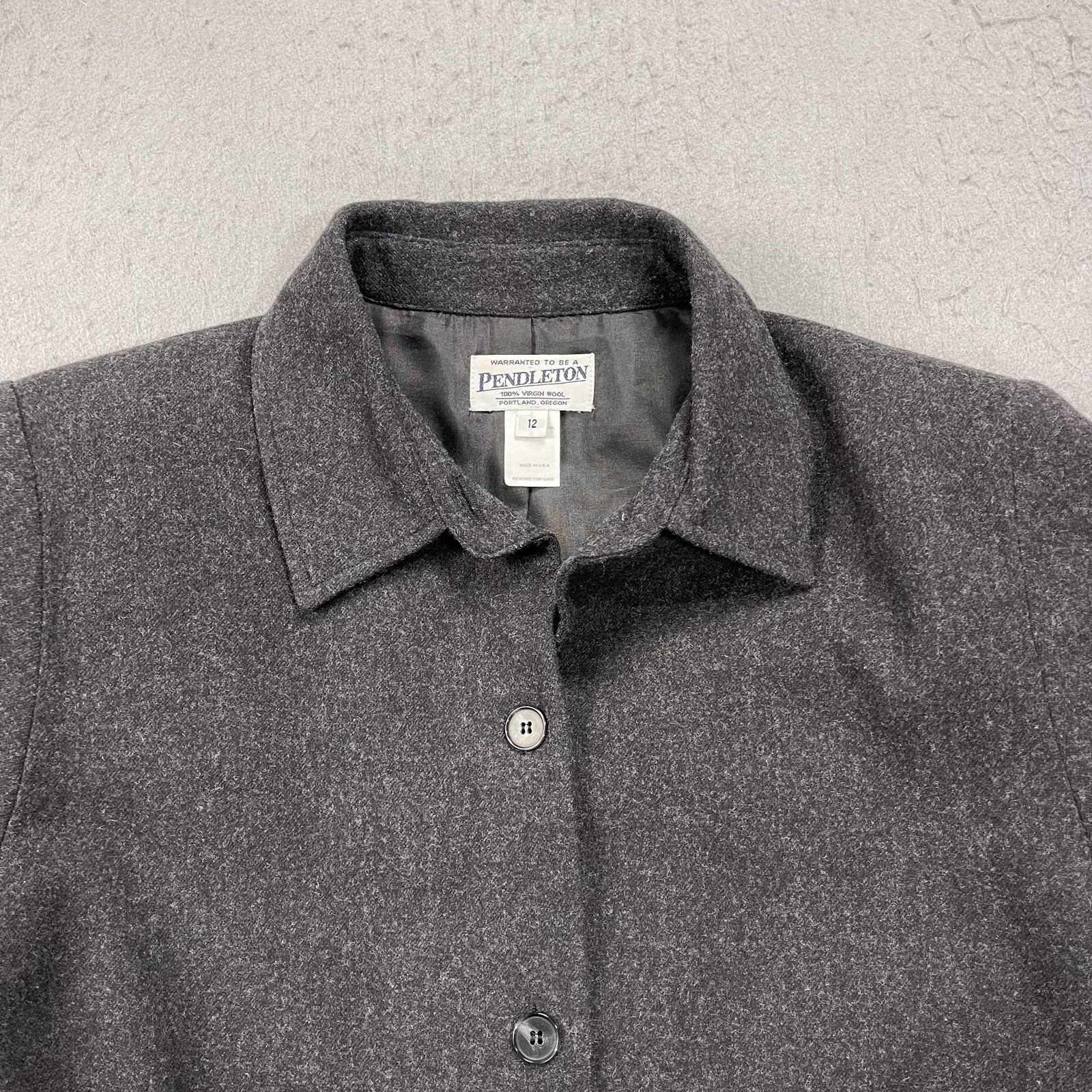 Pendleton Coat Womens 12 Gray 100% Virgin Wool Button Front Made USA Lined