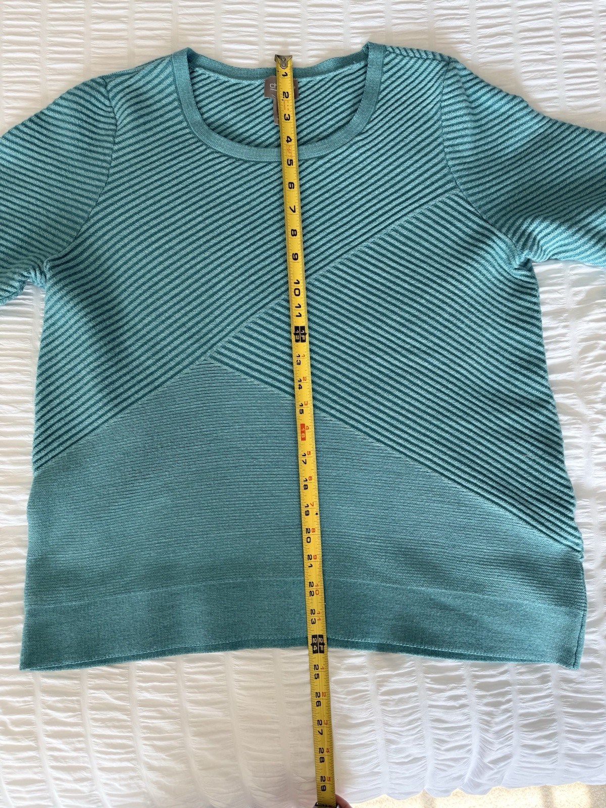 Women’s Chicos Size 2 ( Large) Teal Textured Mid Weight 3/4 Sleeve Sweater EUC