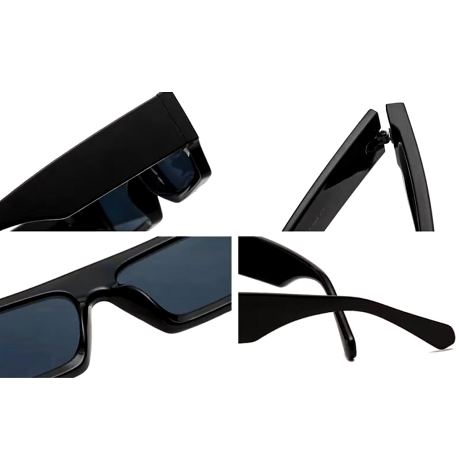 Original OG Rectangular Narrow Dark Black Frame Black Square Shades Sunglasses