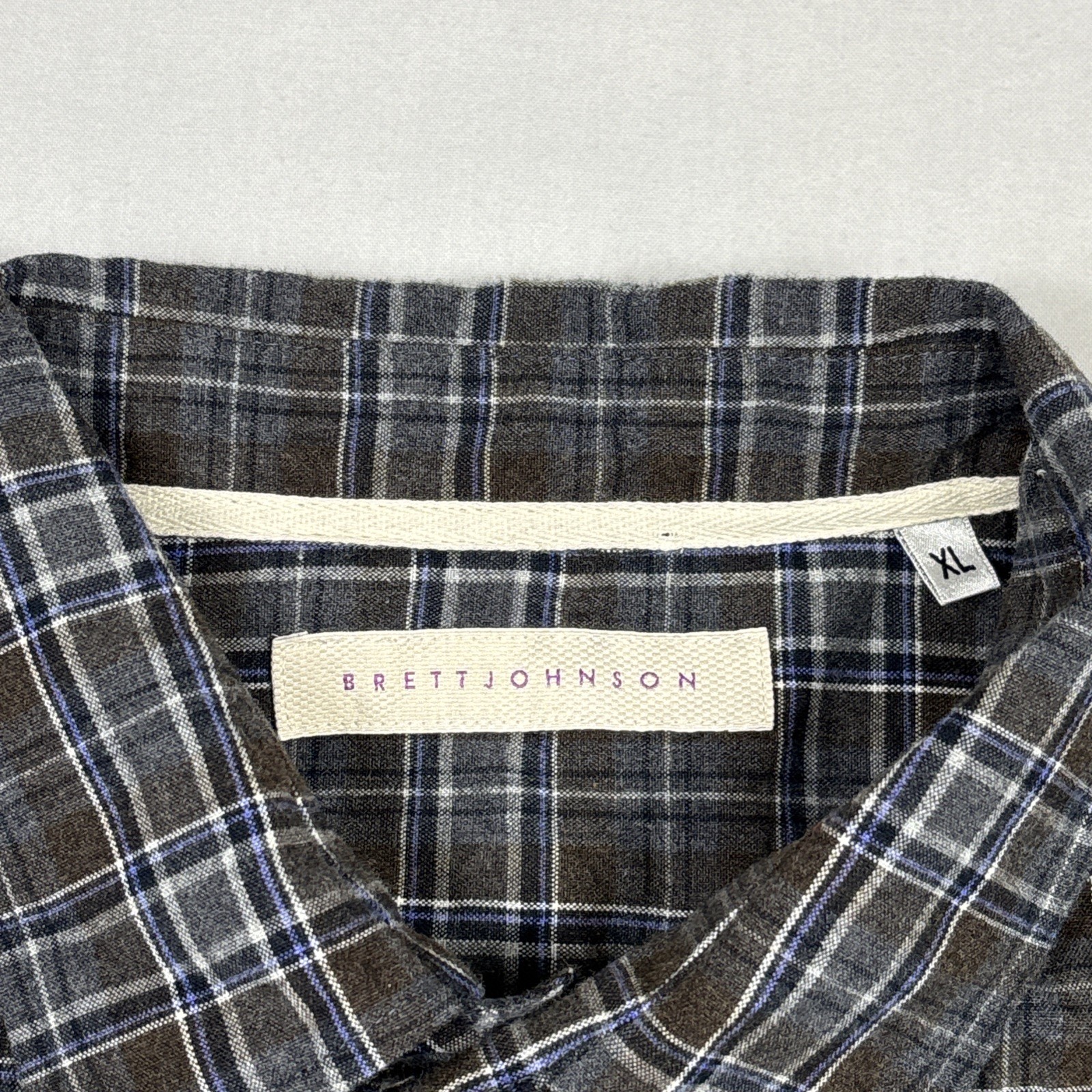 Brett Johnson Button Up Shirt Men’s XL Gray Brushed Twill Preppy Designer Dress