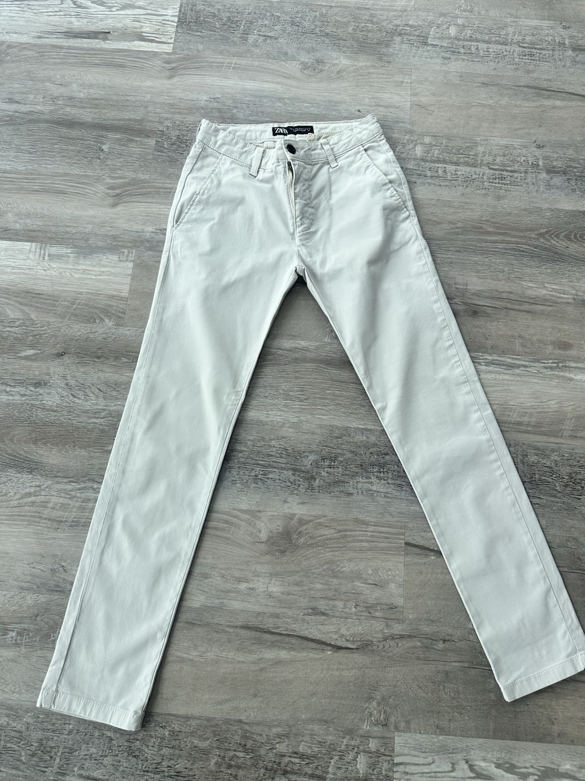 ZARA Men’s Ivory Slim Tapered Chino Pants Cotton Twill Flat Front 29