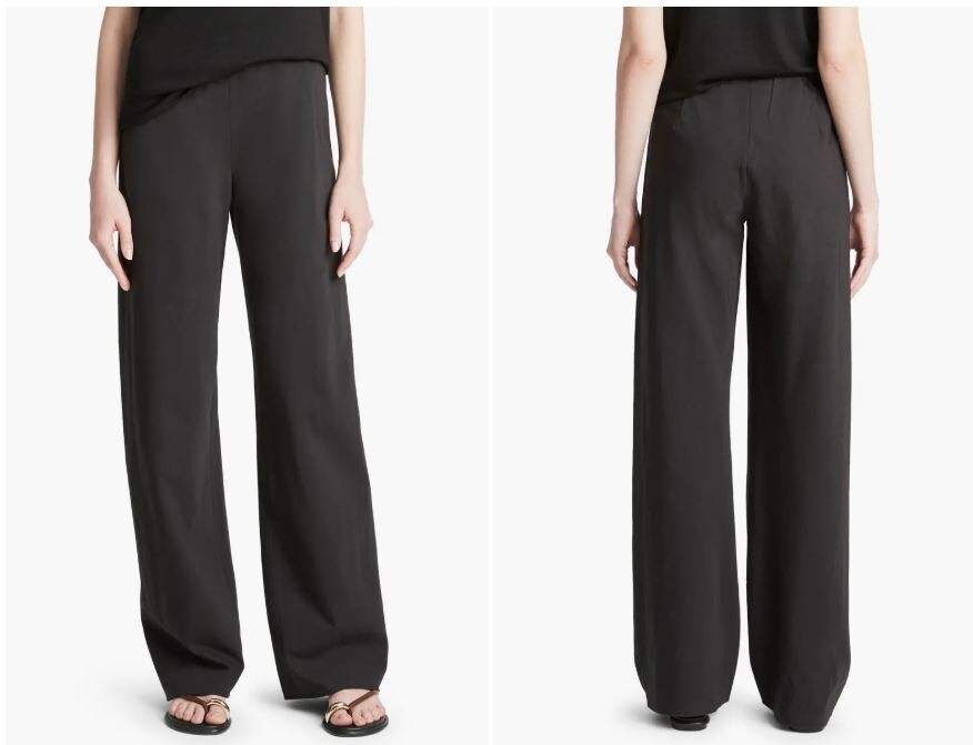 Vince V963722291 Linen Blend High-Waist Wide-Leg Pull-On Pants Black Size L