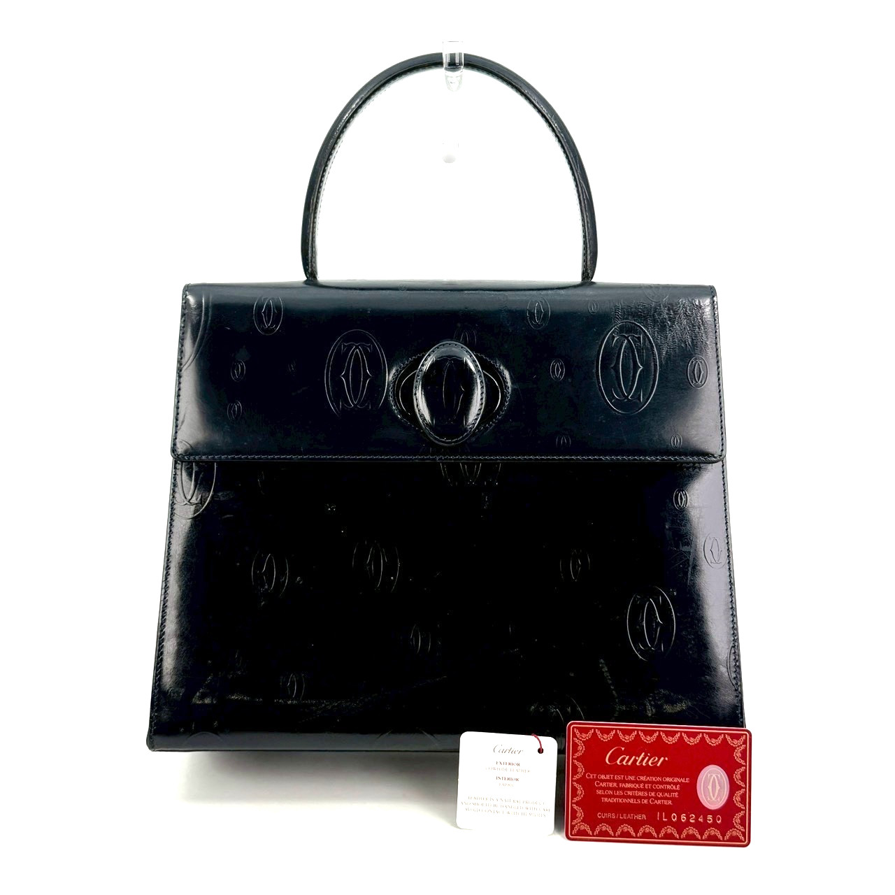 Vintage Cartier Happy Birthday Hand Bag Calf Leather Black Authentic