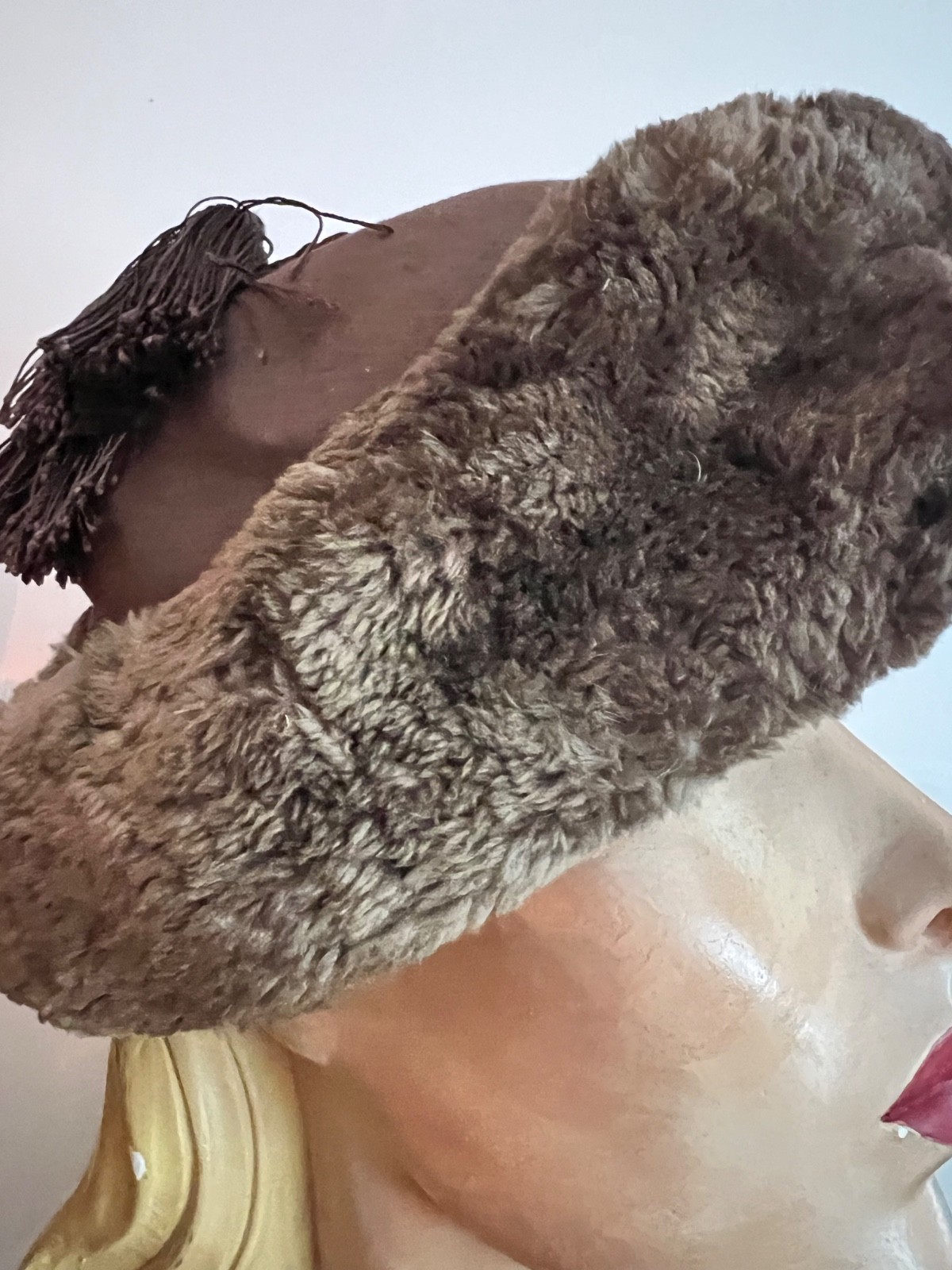 Vintage Round Real Fur and wool Hat , STYLISH, tassel.