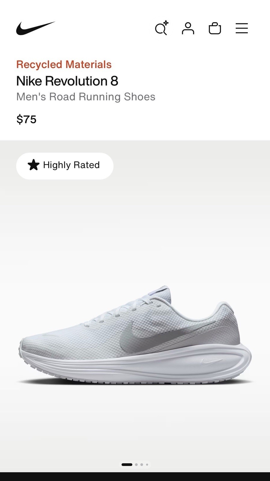 Nike Revolution 8 Men’s Low Top Road Running Lace-Up Sneakers White Size 12