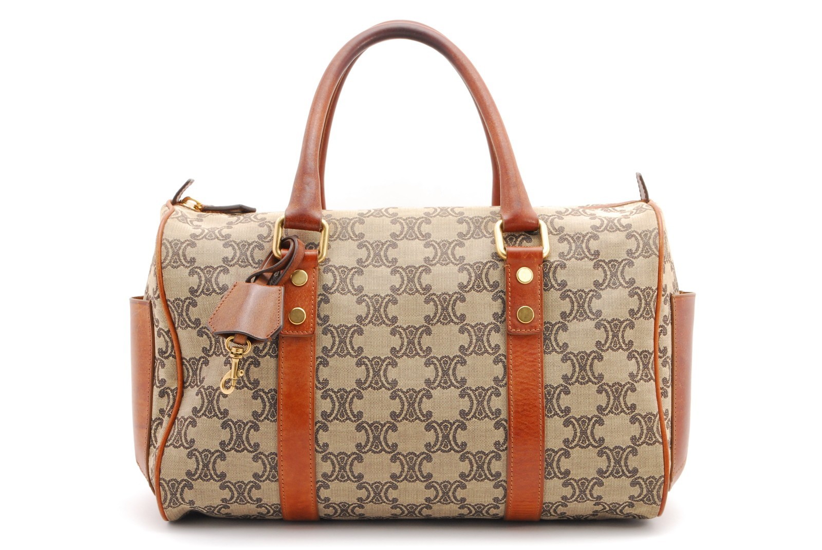 CELINE Macadam Boston Bag Beige Brown Canvas