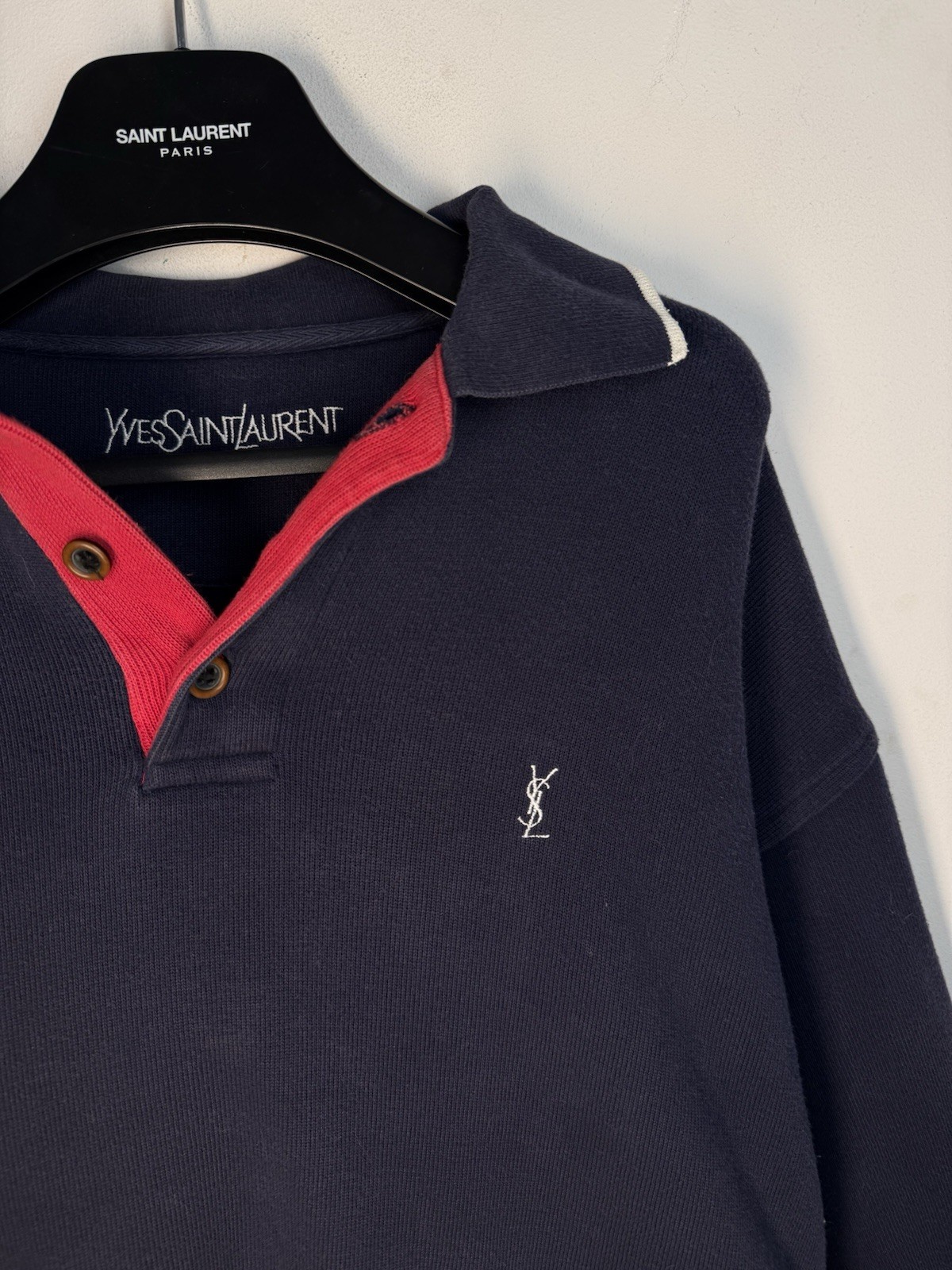 90s YSL Sweatshirt L Size 1/4 Navy Vintage Sweater Quarter Yves saint laurent