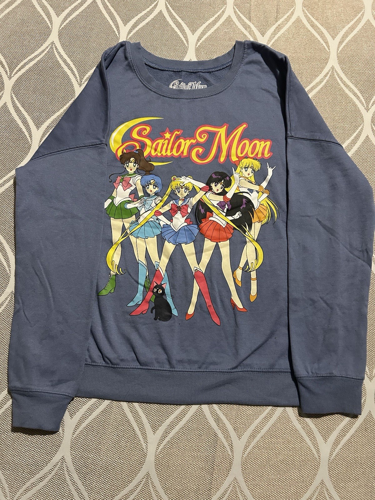 Sailor Moon Women’s Blue Graphic Print Pullover Sweatshirt Crew Neck Size S