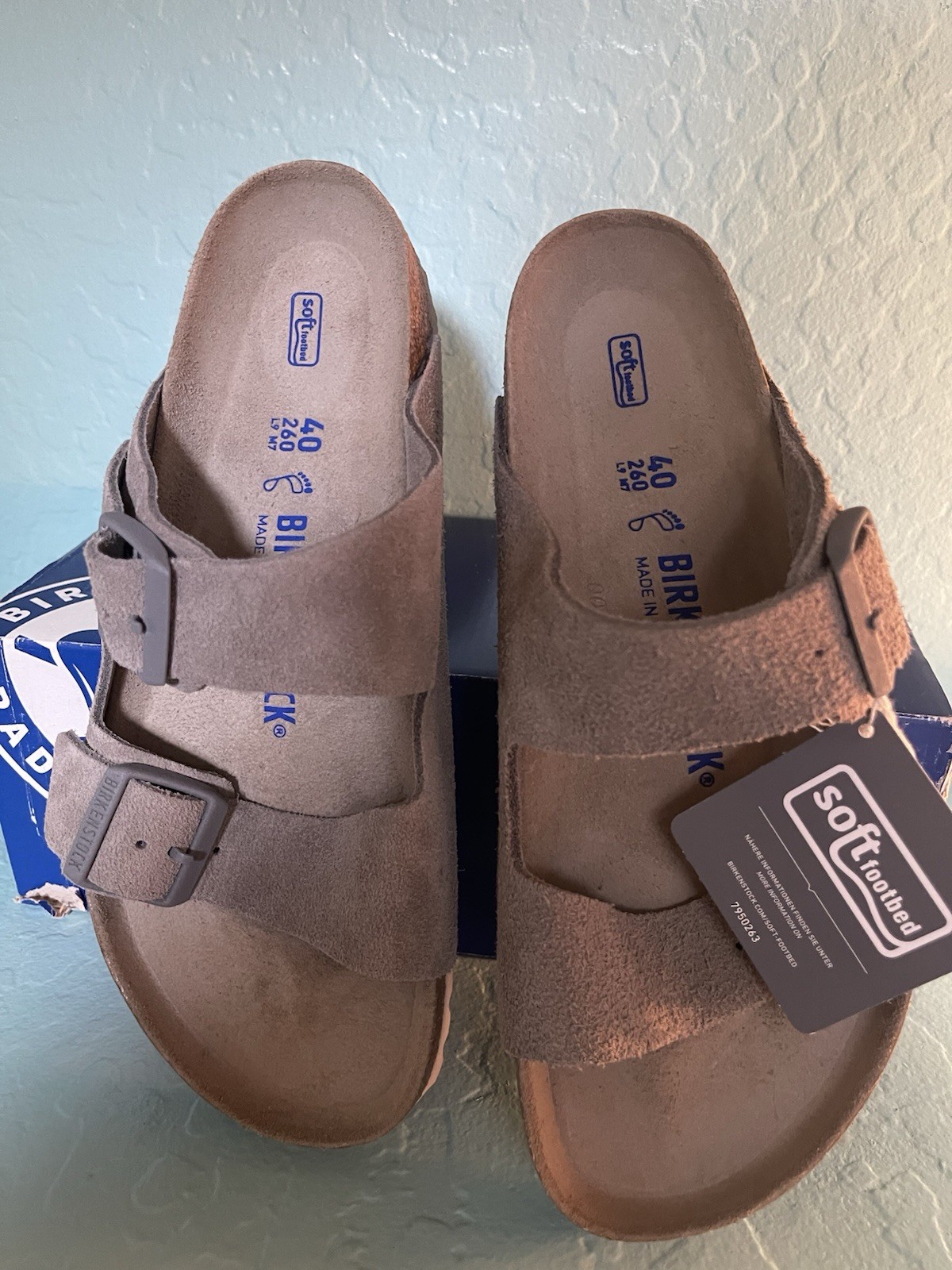 Birkenstock Arizona Soft Footbed Stone Coin Gray Suede Sandals Size 40 US 9