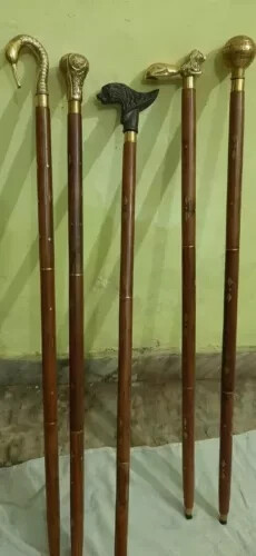 Lot of 5 Pcs Antique Brass Walking Stick Different Handle Wooden Cane Victorian