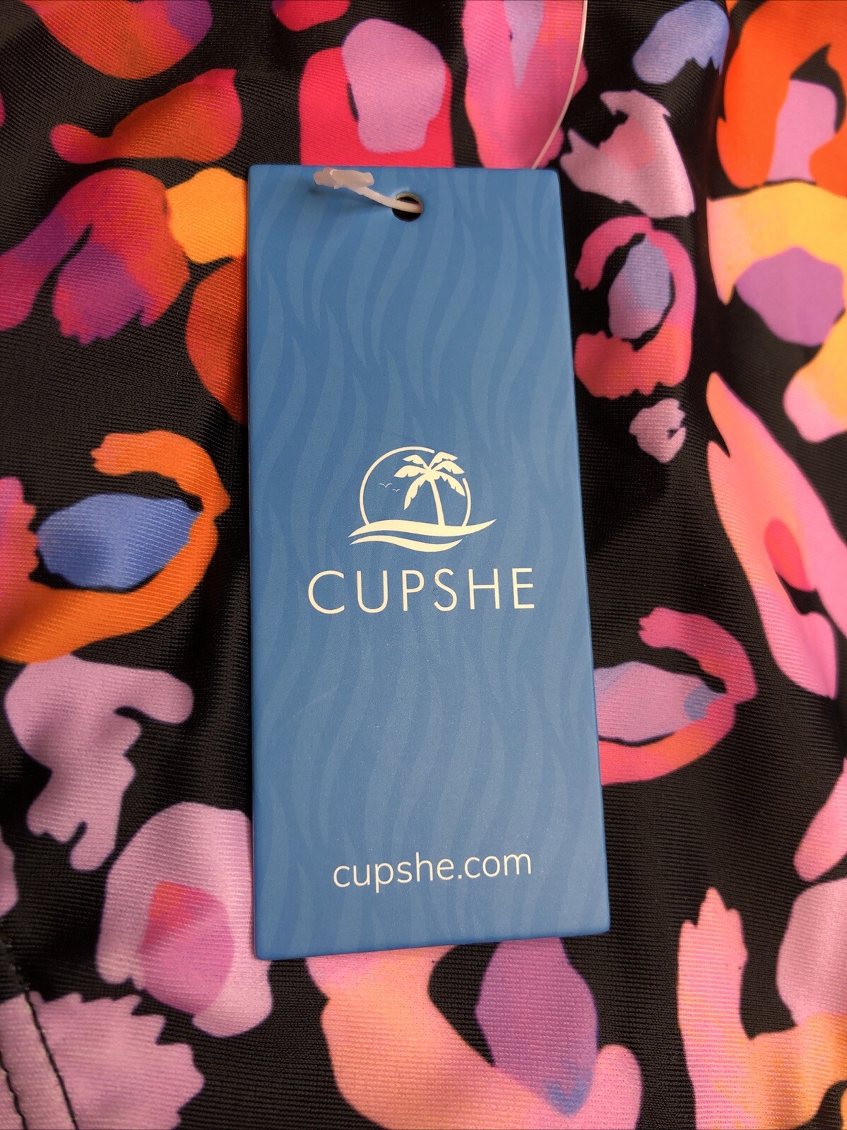 NWT Cupshe One Piece Swimsuit, Size Medium Black Leopard Purple Orange Blue Pink