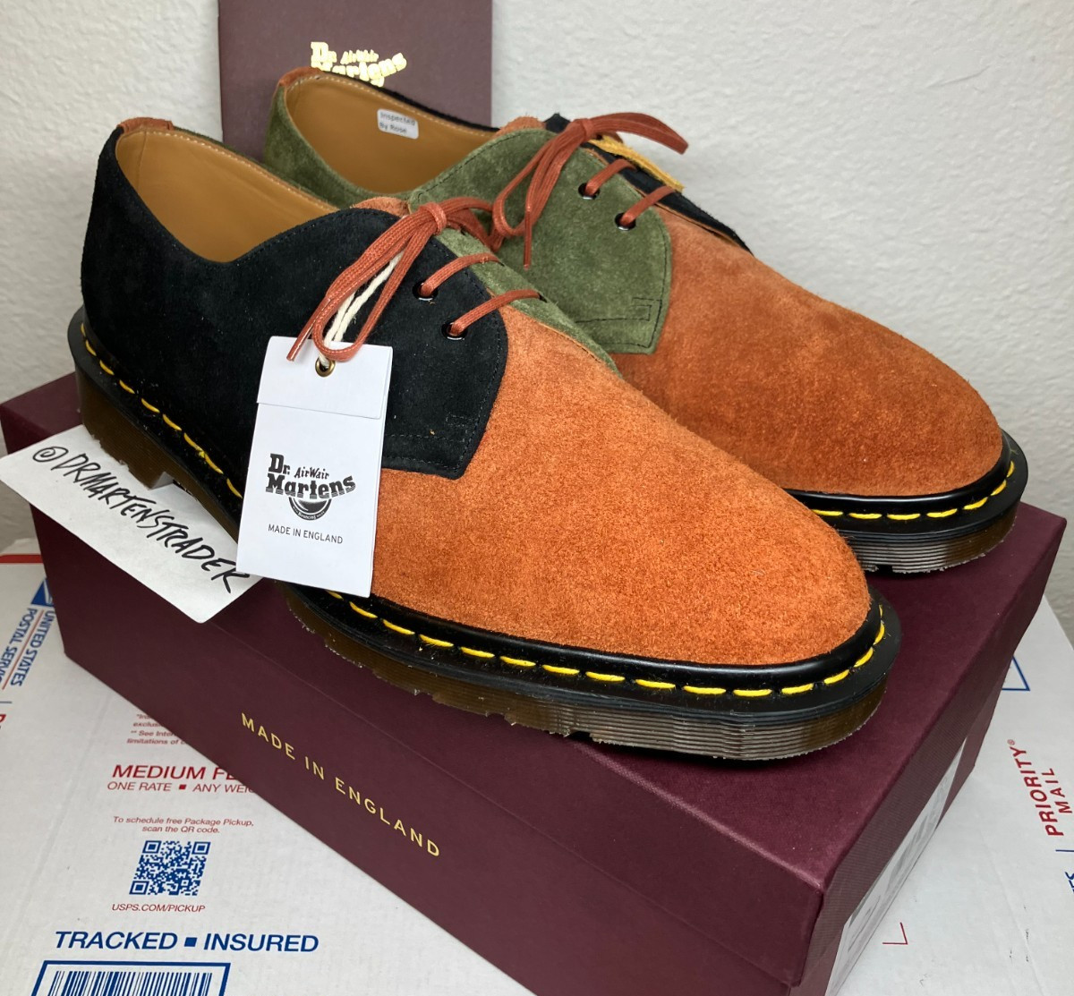 ENGLAND gibsons US 10.5-11 shoes Dr. Martens 1461 tan CF Stead green MIE oxfords