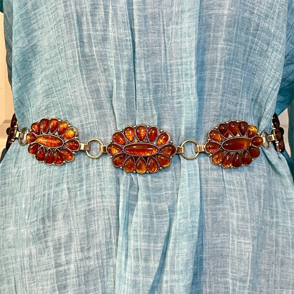 Gold Boho Cowgirl Concho Cabochon Western Chain Belt Rodeo Hippie Festival