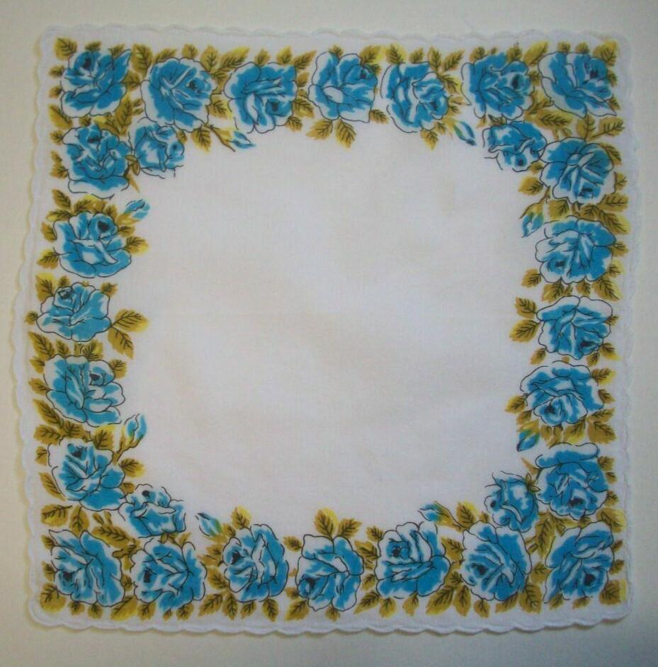4 Matching red blue purple roses handkerchiefs