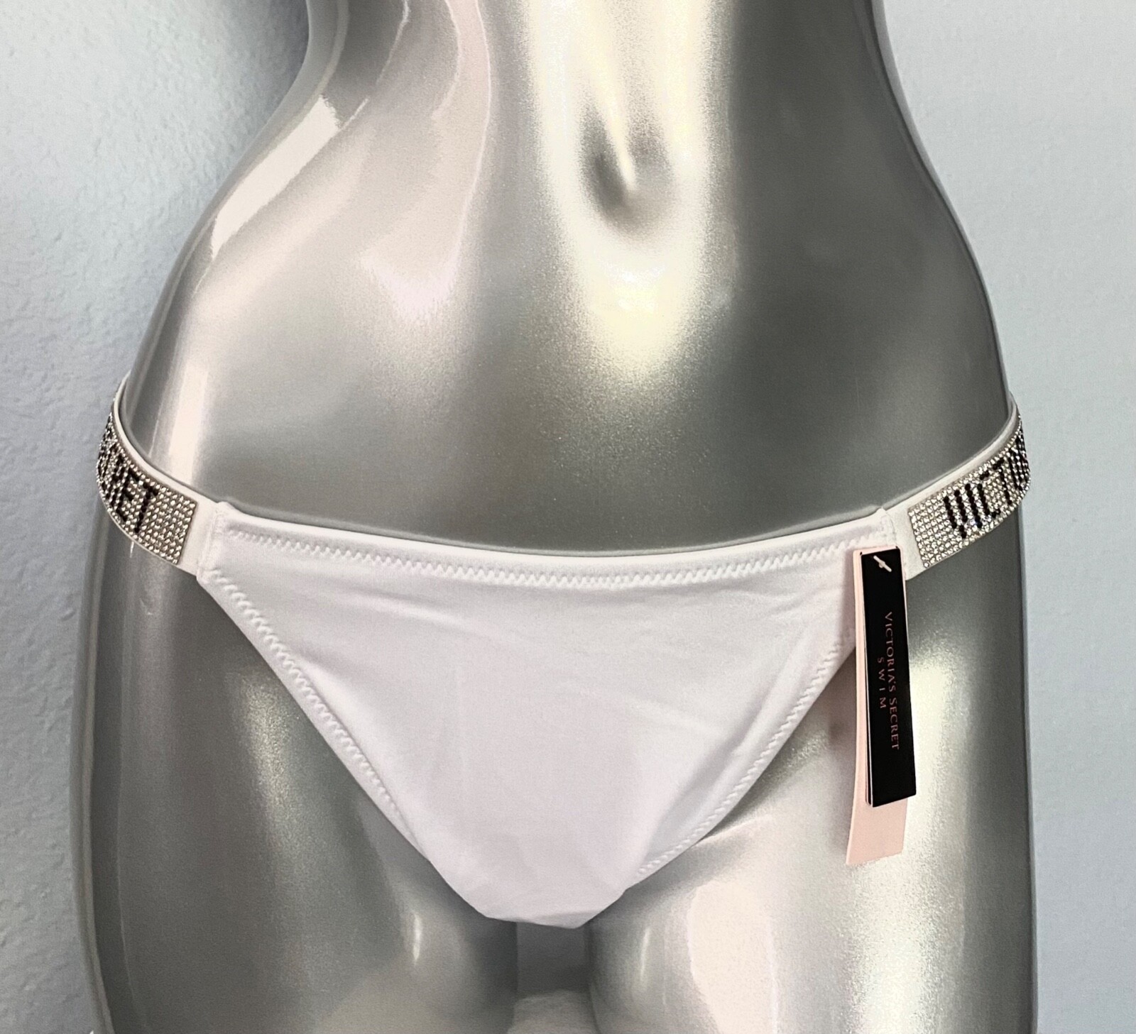 Victoria’s Secret Nwt White Logo Shine Strap Sexy String Bikini Swim Bottom