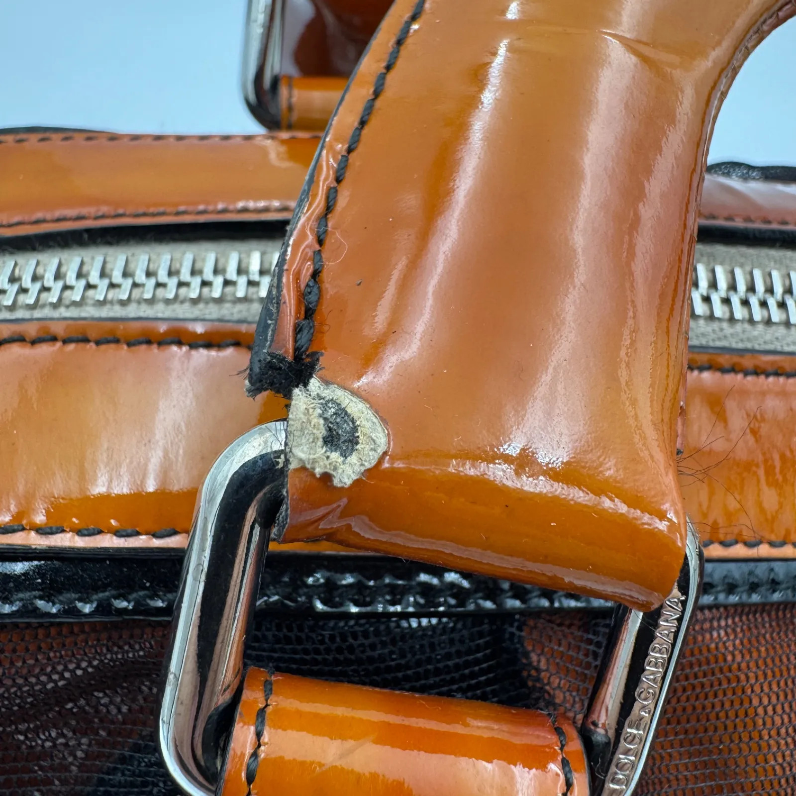 Dolce & Gabbana Patent Leather Boston Bag Orange Yellow 2Way 13.7×8.6×7.08 in