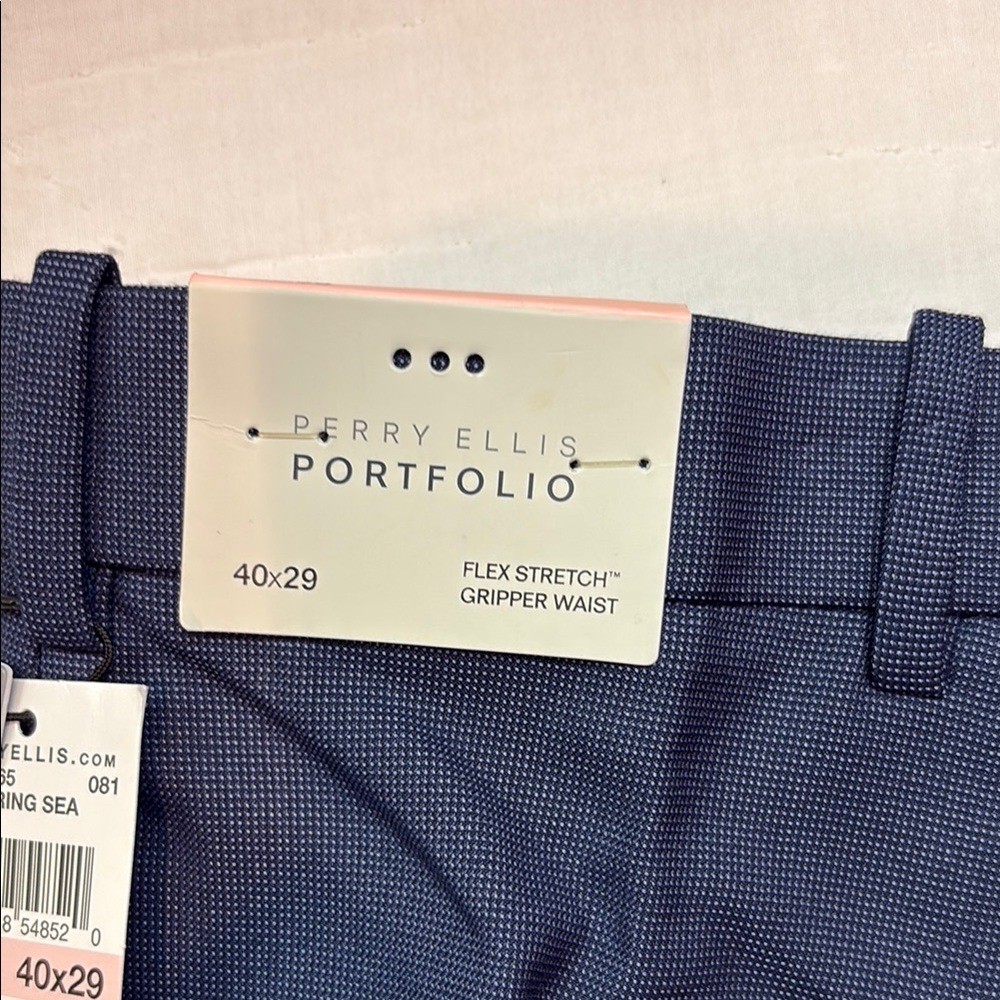Perry Ellis Portfolio Blue Slim Fit Flex Stretch Gripper Waist 40×29 Pants NWT