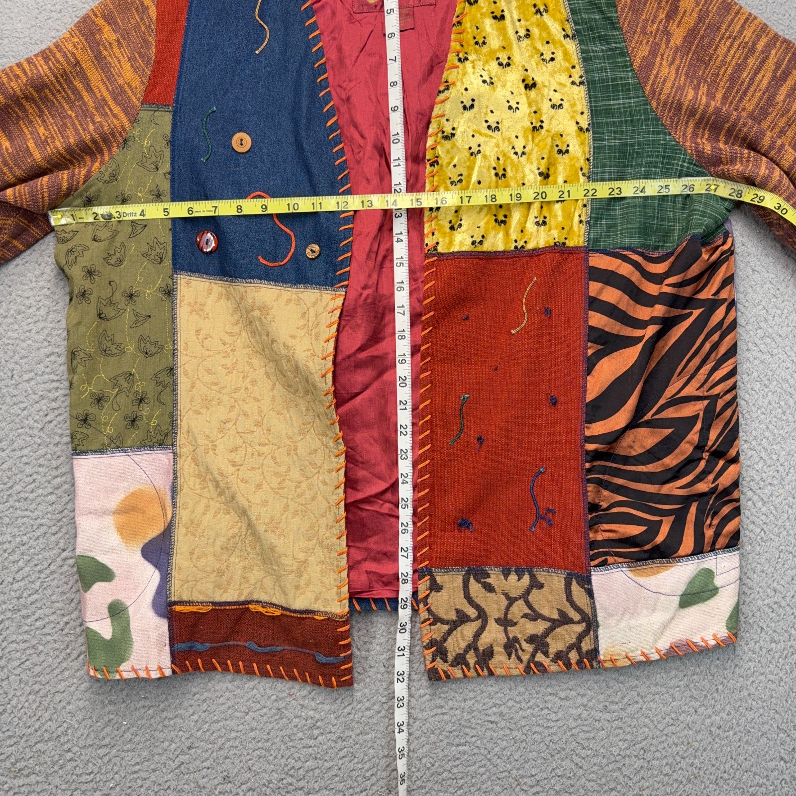 Sharon Anthony Crystal Jacket Womens 1X Colorful Patchwork BOHO Hipster Retro
