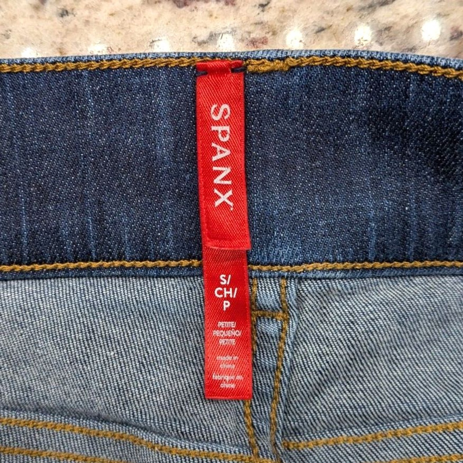 SPANX Pull On Denim Flair Jeans Dark/Med Blue Wash | SZ Small Petite