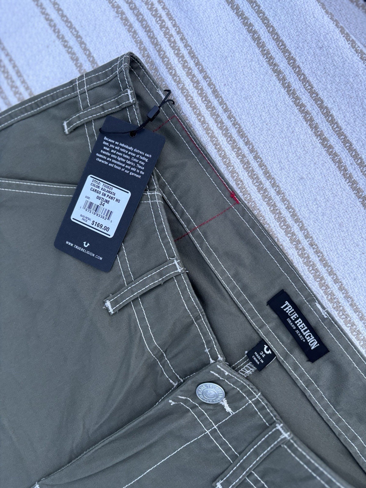 True Religion Men’s Cargo Pants Size 30×32 Kalamata Green Retail $169 NEW
