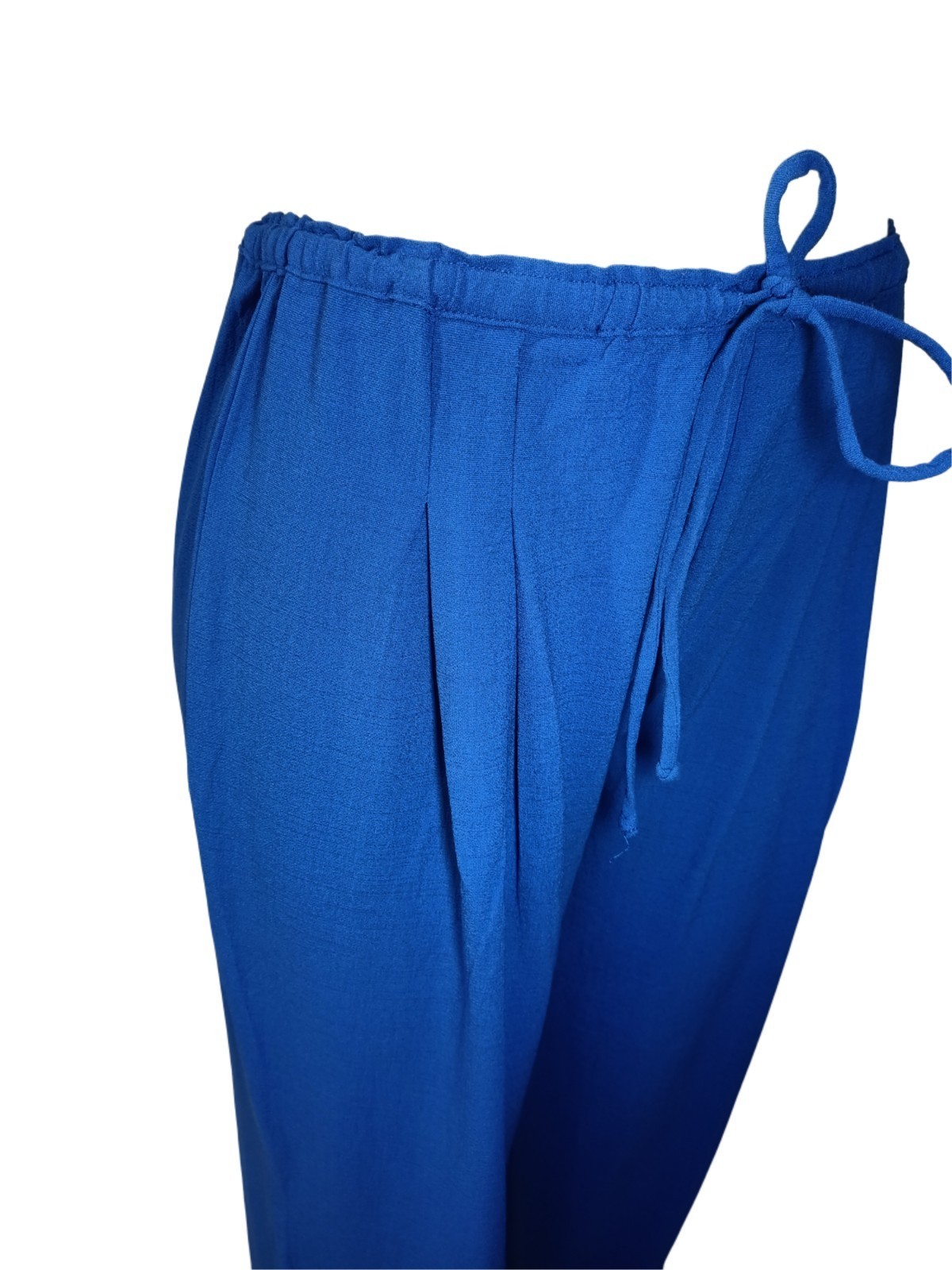 H&M Blue Wide Leg Dress Pants Adjustable Waist Drawstring Free Size 30 To 36 In