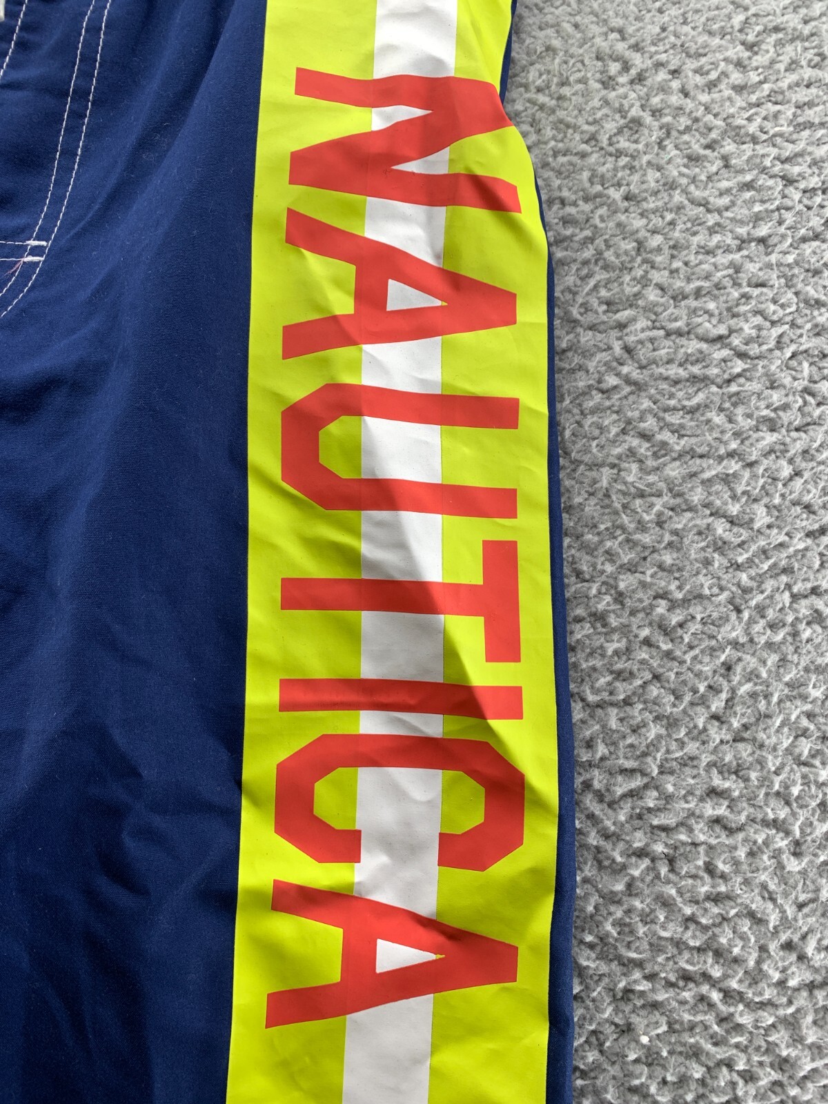 Nautica Board Short Youth Boys Large 50+UPF Swim Trunk Navy/Yellow Logo