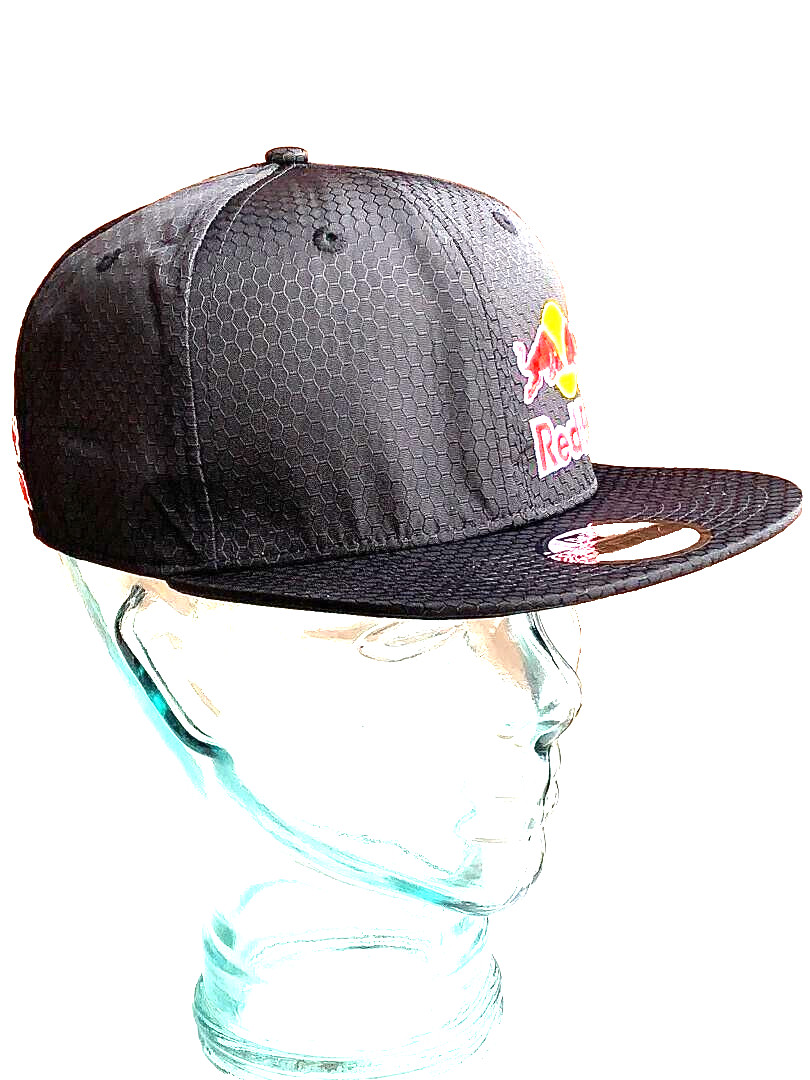 2025 New Black Flat Brim Cap w/Offset Logo. Hexagon Design. MotoGP. Motocross.