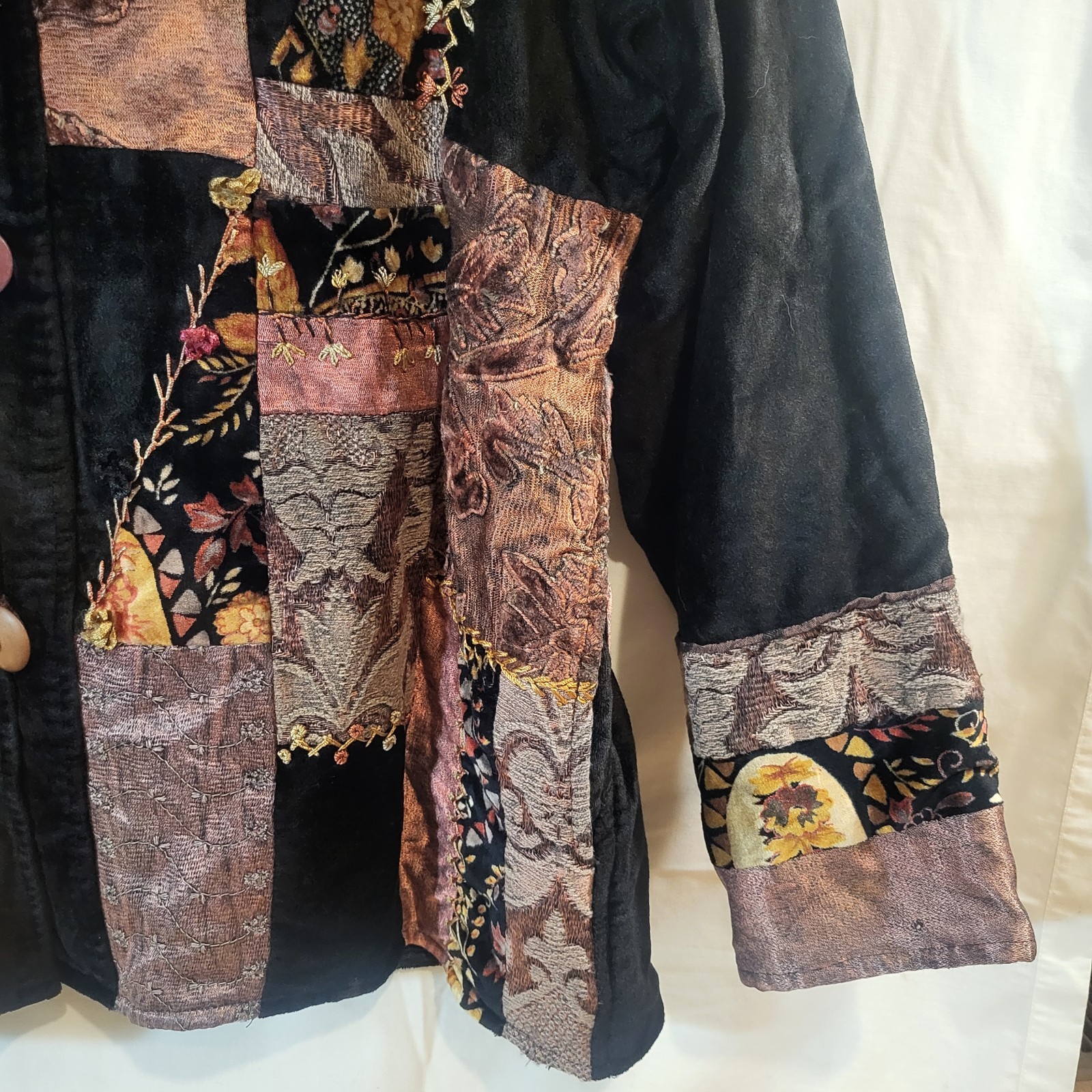 Flashback Patchwork Jacket Blazer Sz XL Texture Velvet Metallic Button Lined