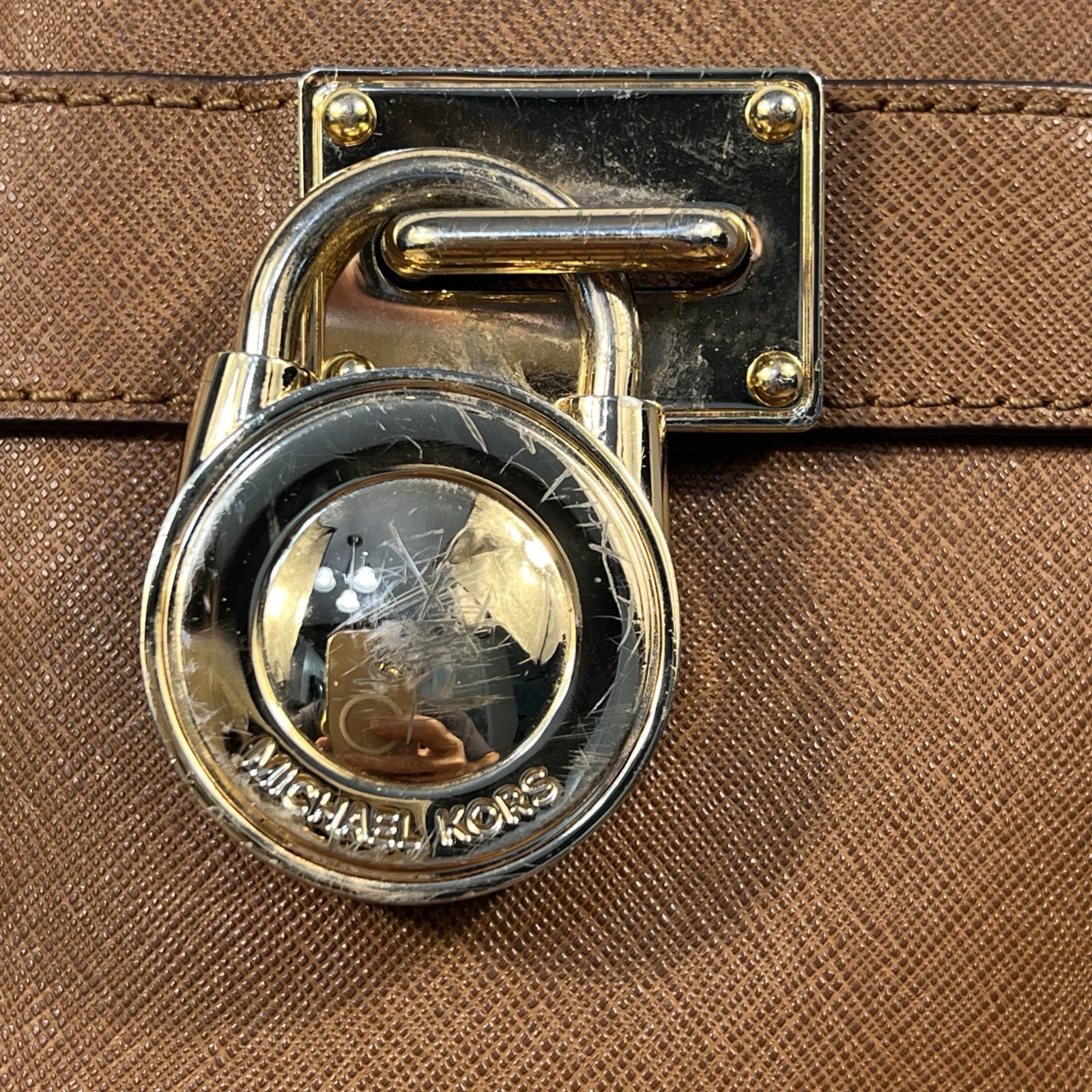 Michael Kors Brown Medium Satchel Top Handle Shoulder Strap Gold Hardware Lock