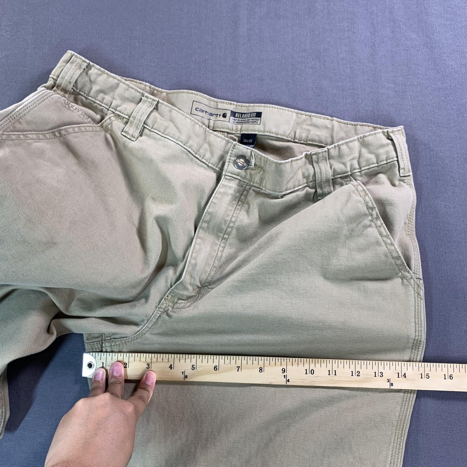 Carhartt Rugged Flex Relaxed Fit Carpenter Pants Mens 38×32 Beige Canvas Stretch
