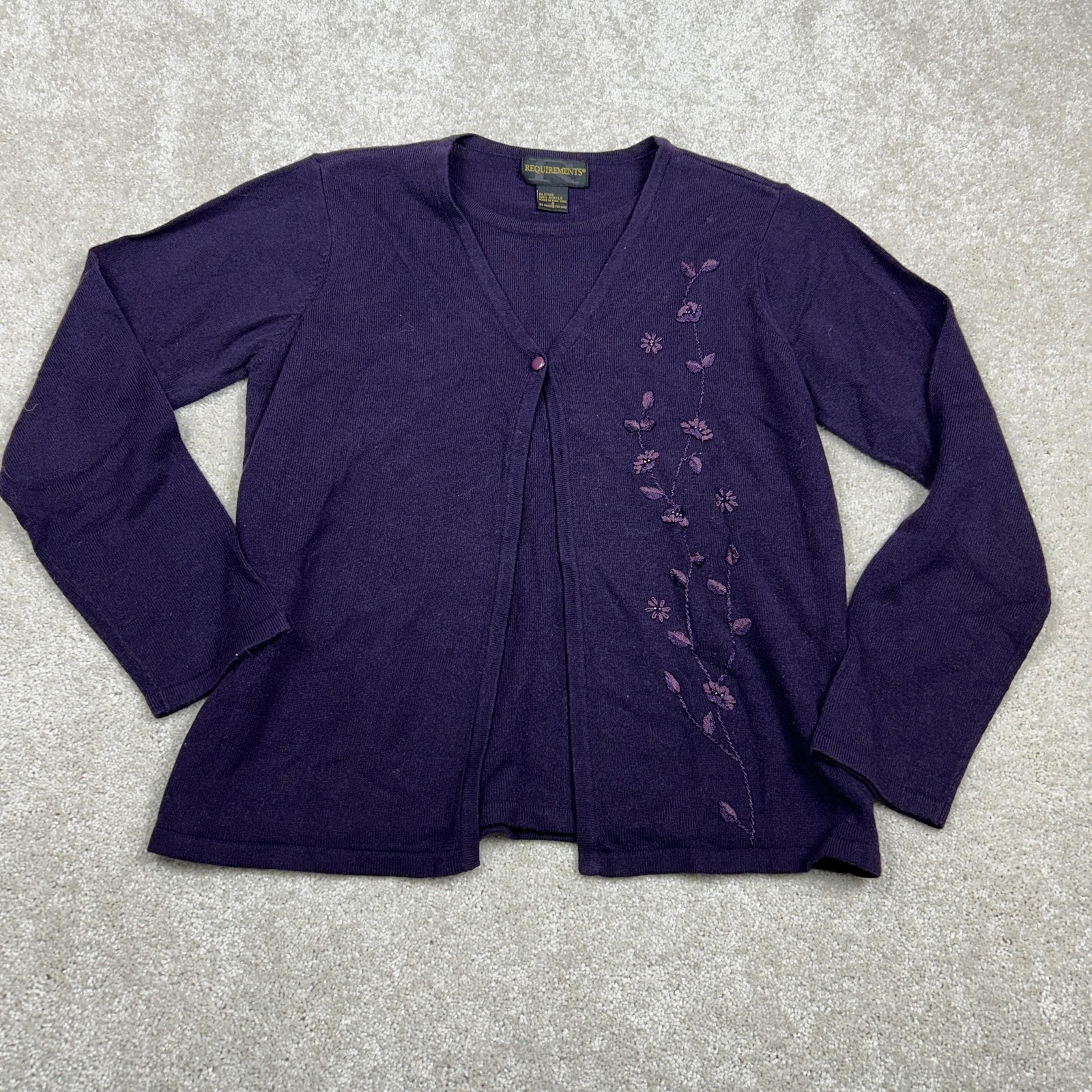 Vintage Requirements Sweater Womens Small Purple Floral Embroidered Cardigan