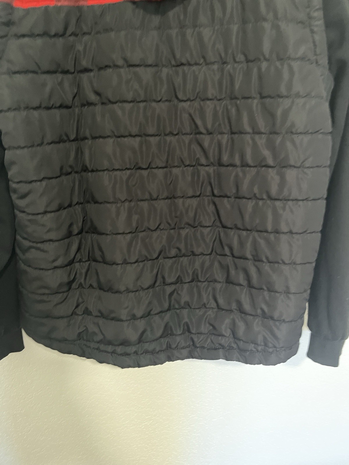 Public Supply NYC Men’s 2X Black Red Plaid Puffer Jacket Hooded Full Zip Pockets