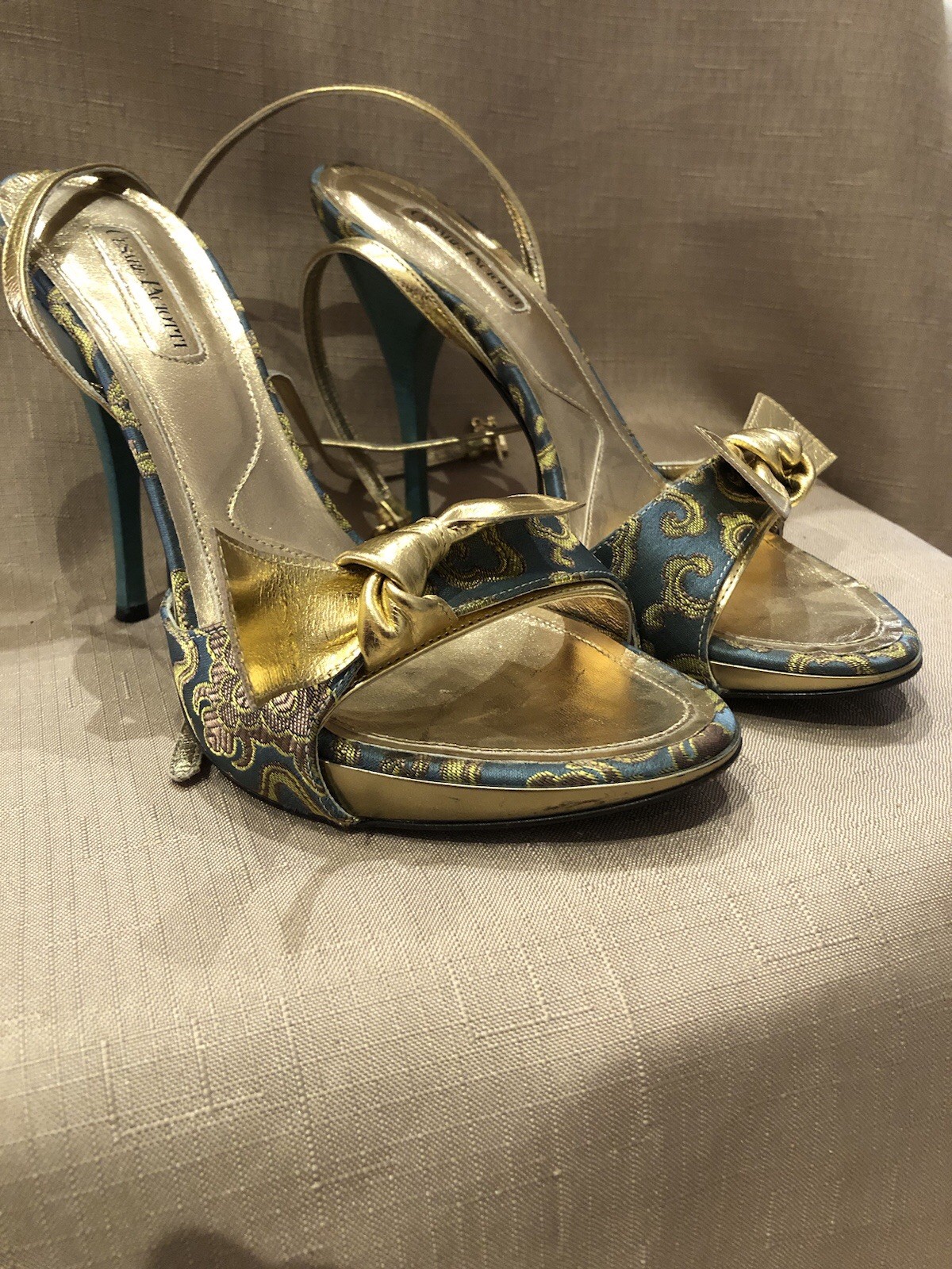 Gorgeous Cesare Paciotti Jacquard Silk Heels Shoes 3 81/2 Excellent Cond.