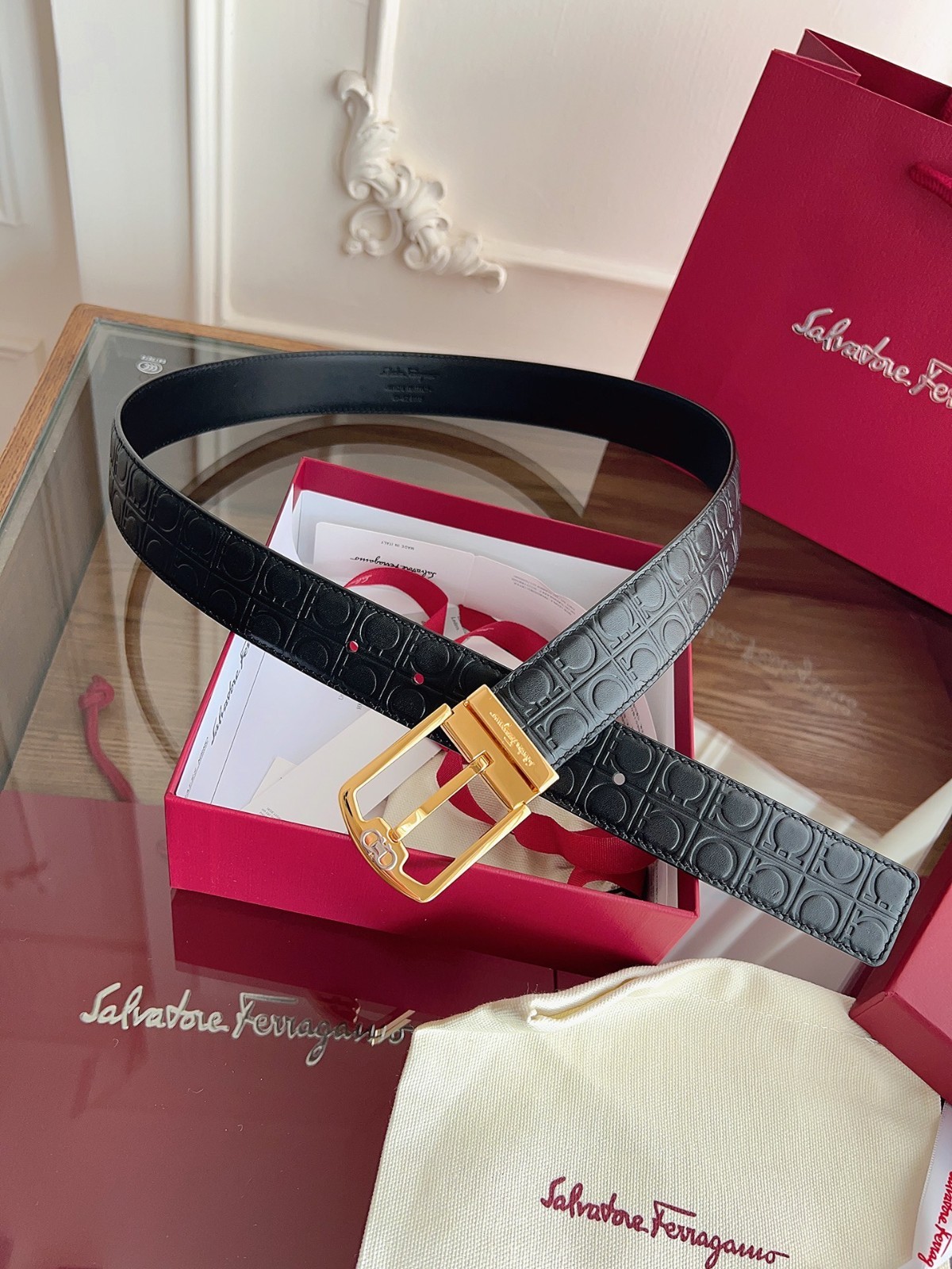 Made in Italy.SALE Authentic FERRAGAMO Belt MEN width 3.5cm/1.38inch