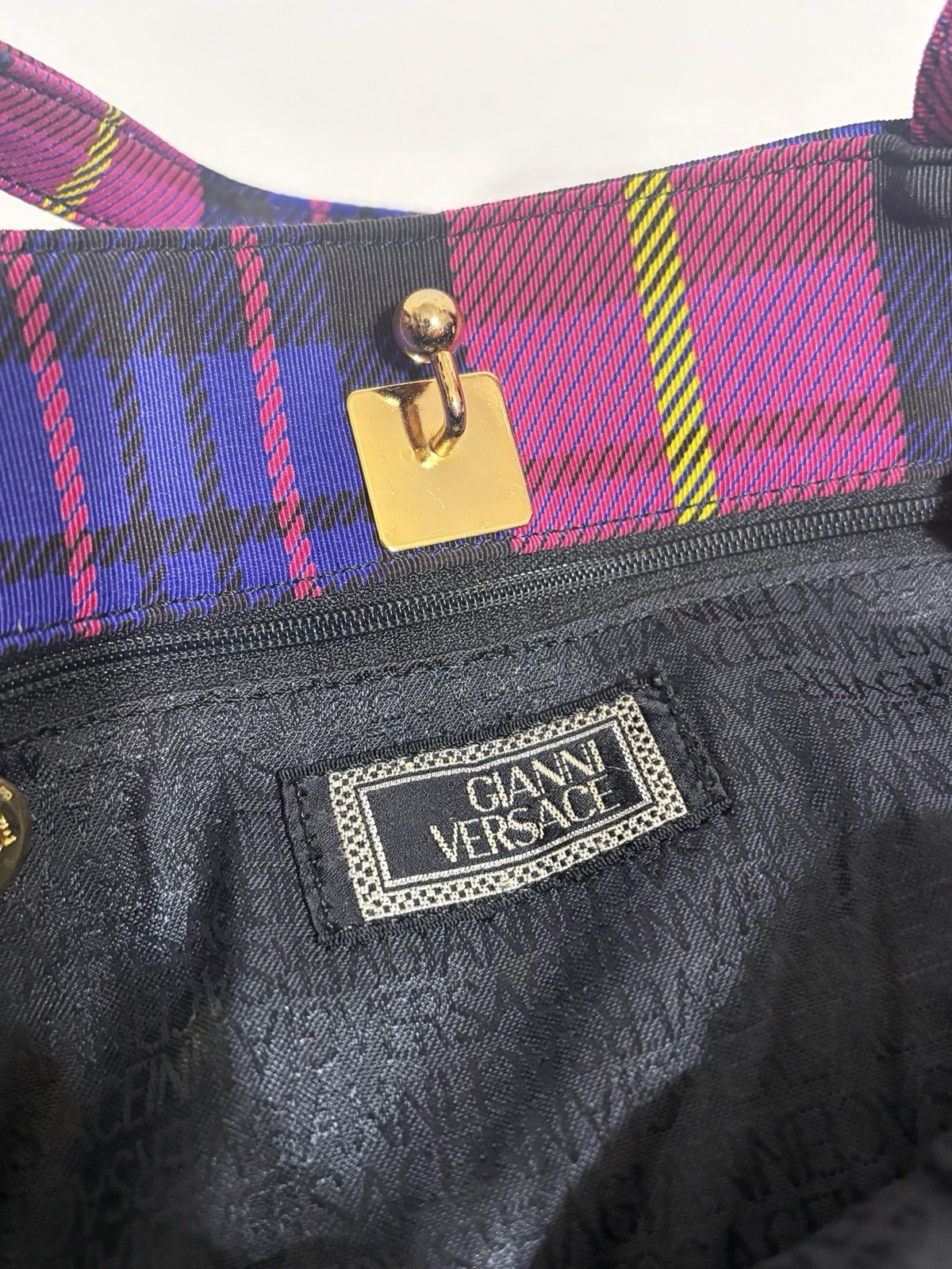 Vtg Gianni Versace Pink Plaid Baroque Shoulder Bag