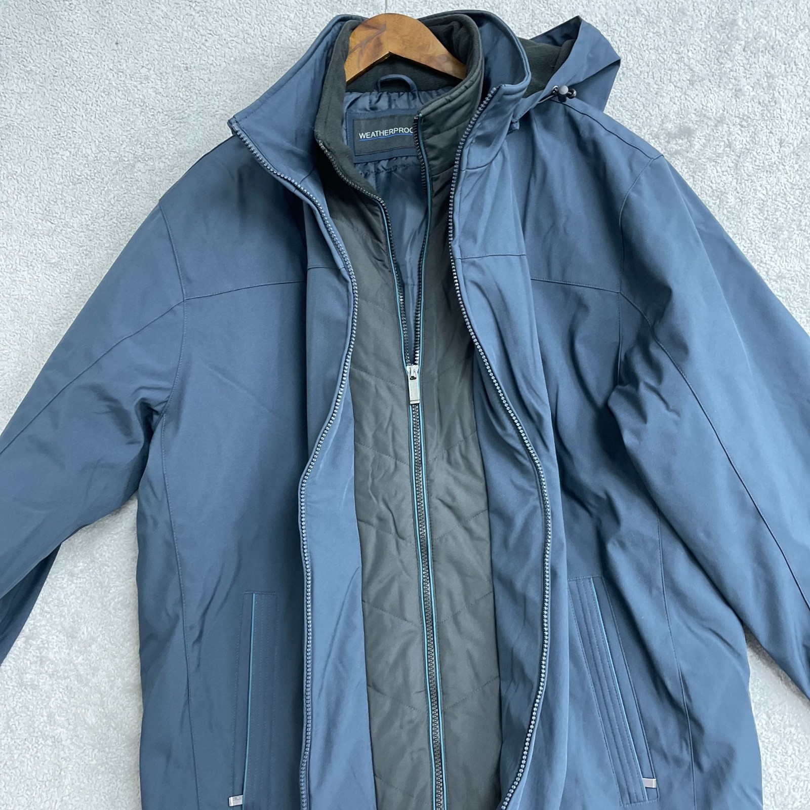 Weatherproof Men’s XL Hooded Parka Jacket Blue Waterproof Quilted Lined JCK177