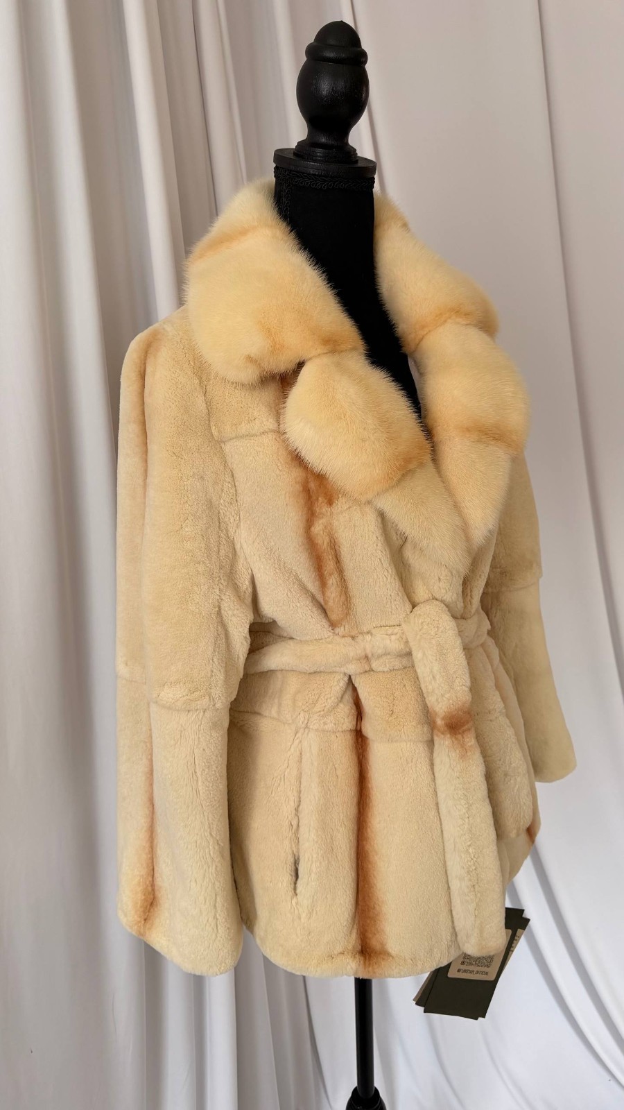 New Luxury Real Mink & Sheared Beaver Fur Coat Belted 1201204 Size M