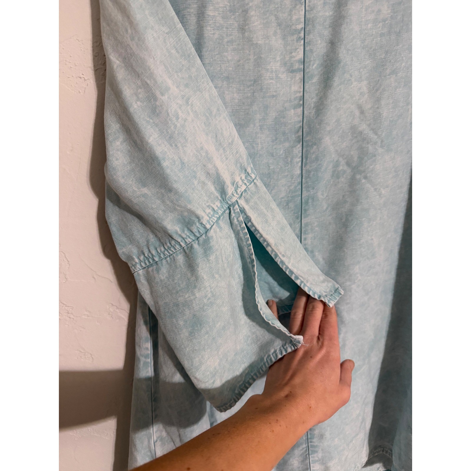 Sooniya Womens Light Blue Acid Wash Tencel Cotton V-Neck Tunic Top or DressLarge