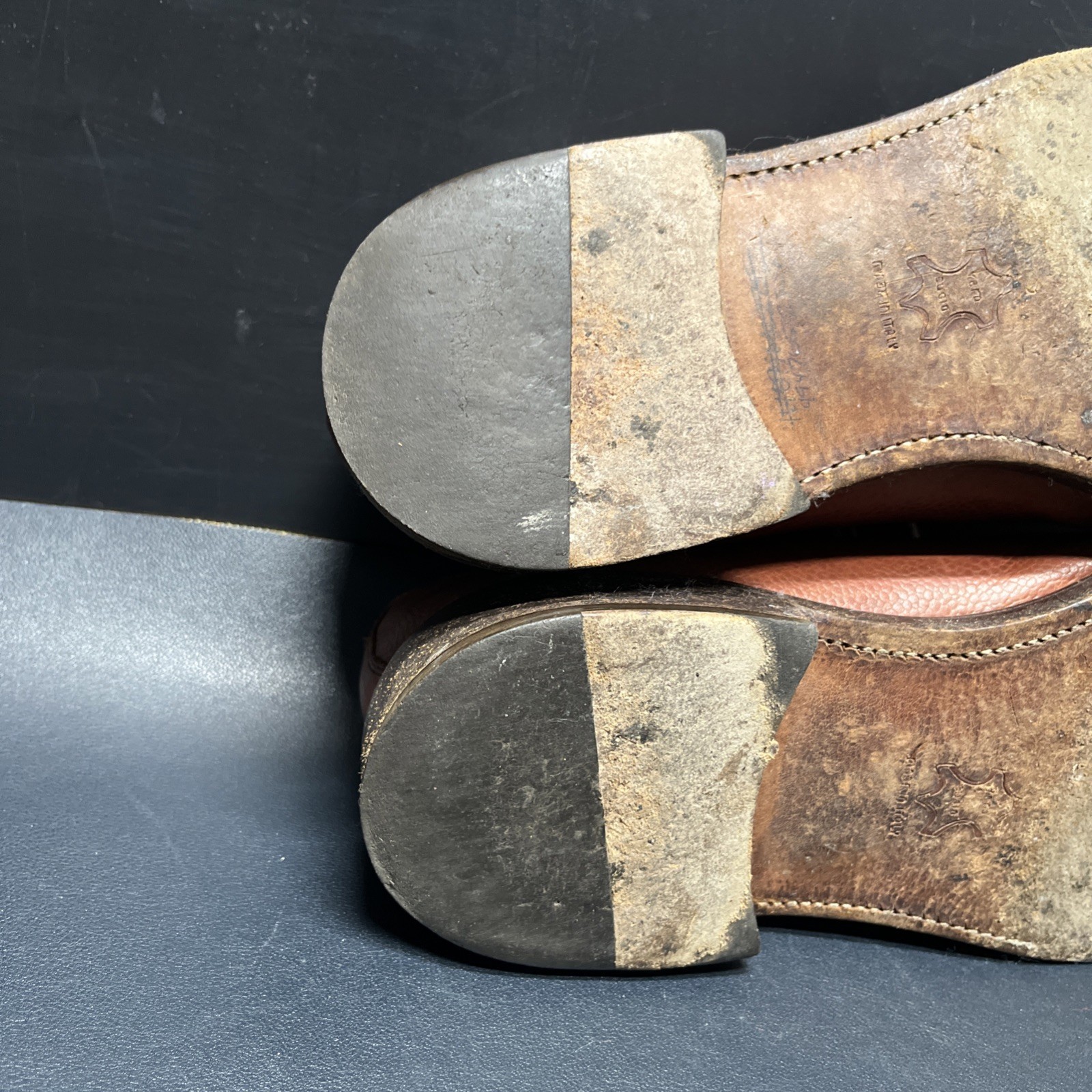 BOSTONIAN CROWN WINDSOR Split Toe Pebble Grain Brown Size 10.5 D, Made in Italy!