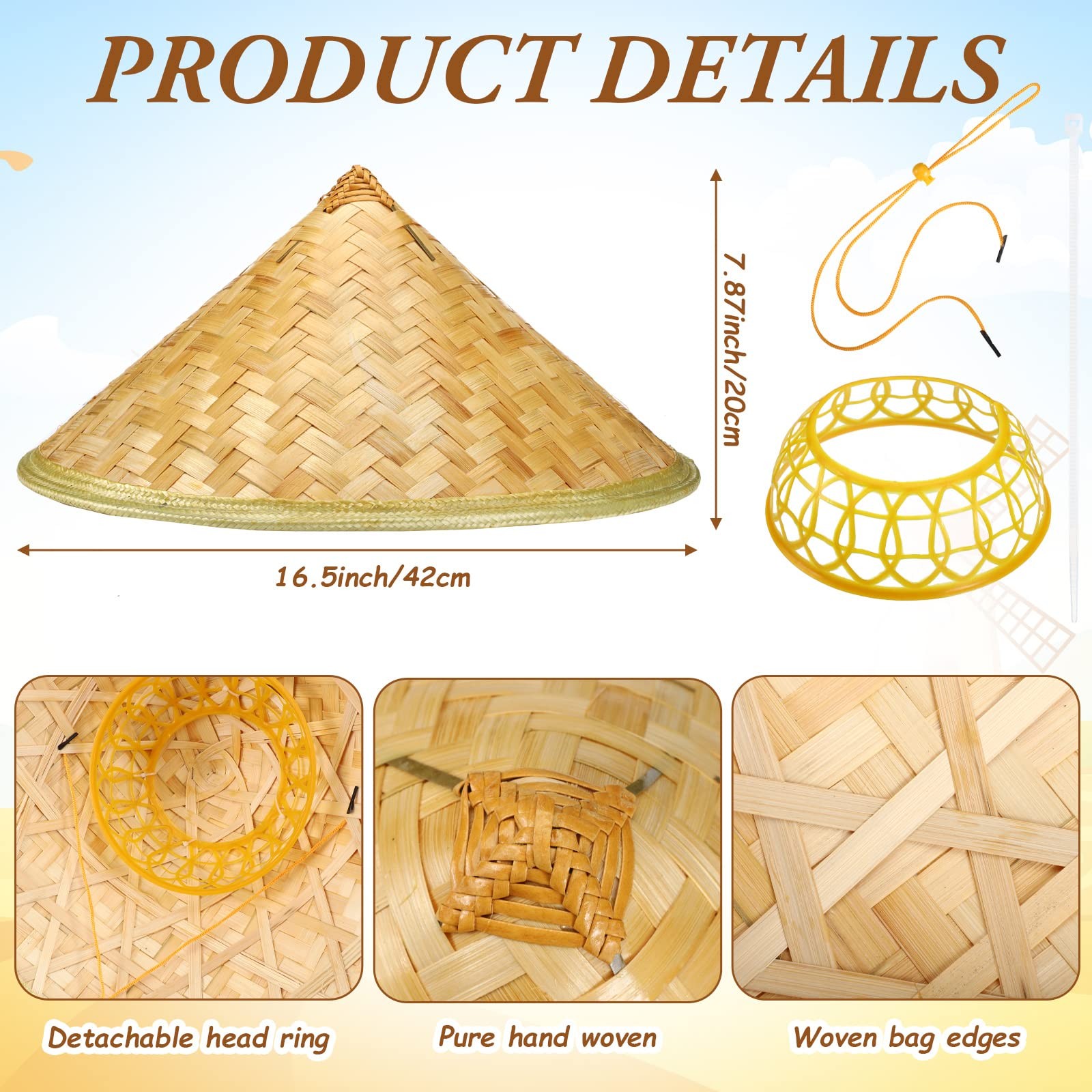 Traditional Chinese Rice Bamboo Hat Asian Straw Vietnamese Bamboo Hat for Wom…