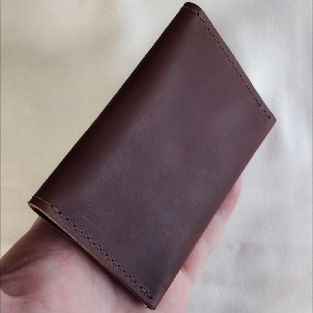 handmade real leather snap button pouch for coins card cash brown